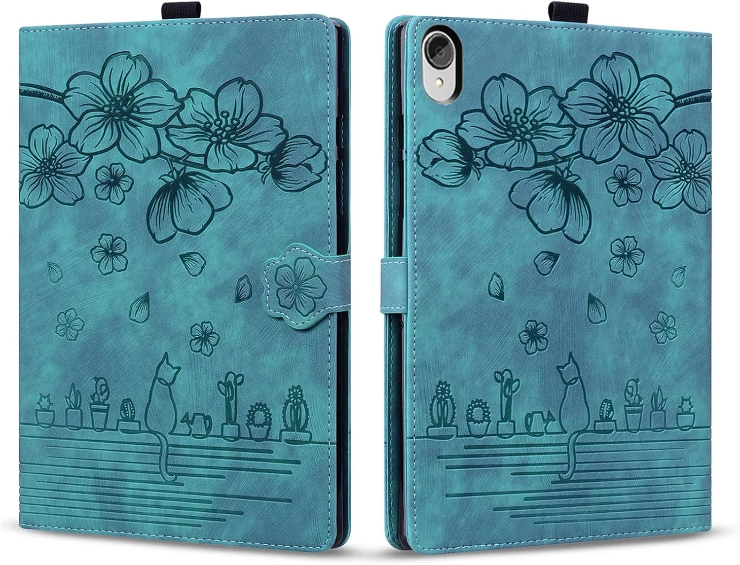 کیف تبلت SLLMYYX سازگار با لنوو تب P11 2020 / تب P11 پلاس 2021 11 اینچ، طرح گربه شکوفه گیلاس، جلد هوشمند چرمی PU با قابلیت استند (سبز)