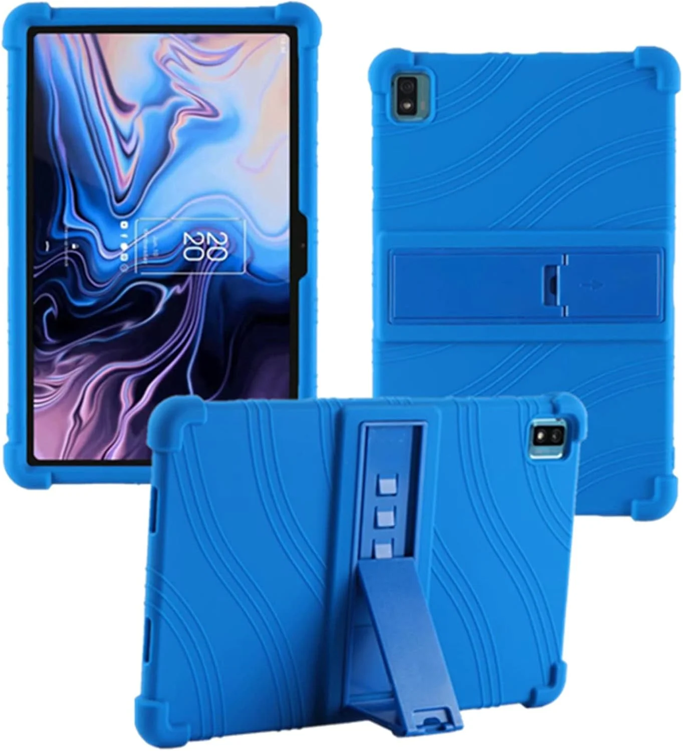 کاور سیلیکونی نرم و مقاوم با پایه قابل تنظیم مناسب کودکان برای تبلت TCL TABMAX 10.4 و تبلت نوکیا T20 با صفحه نمایش 10.36 اینچ (آبی)