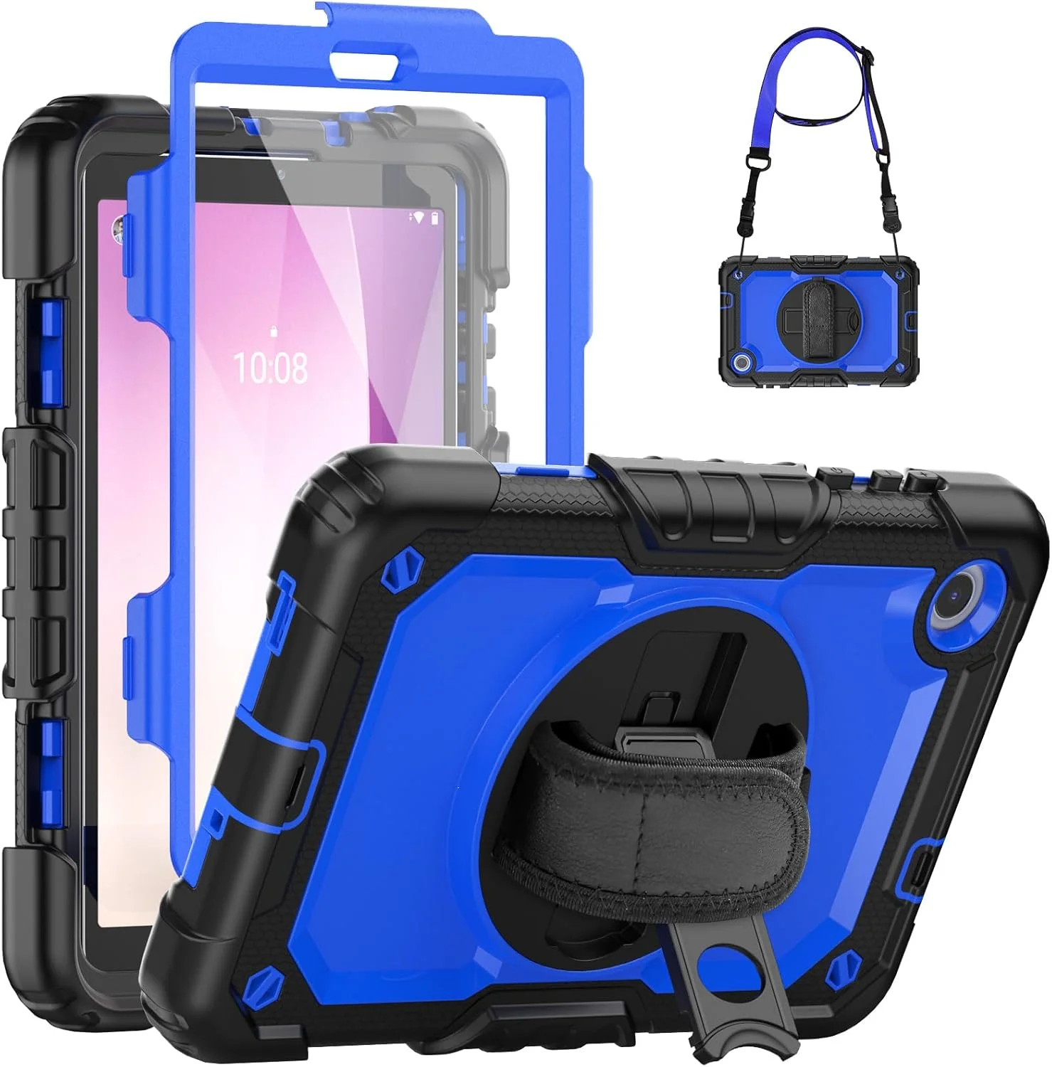 کیف محافظ تبلت SEYMCY مناسب برای لنوو تب M8 نسل 4، مدل TB-300FU، کیف تبلت لنوو M8 نسل 4 سایز 8 اینچ به همراه محافظ صفحه نمایش، دارای استند چرخان 360 درجه/بند دستی، بند حمل و ضربه گیر، آبی