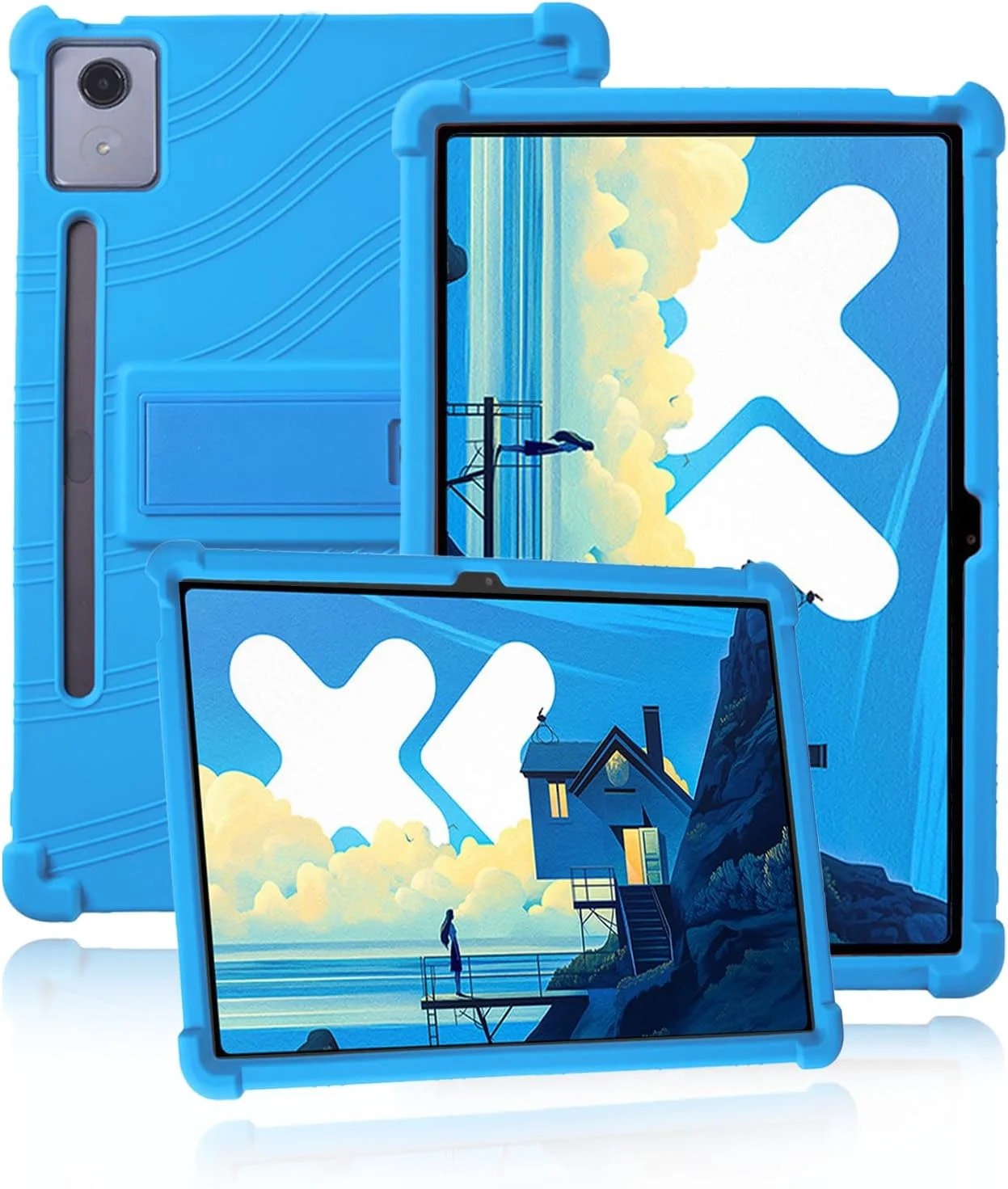 کاور محافظ تبلت لنوو Idea Tab Pro 12.7 اینچی، قاب تبلت سیلیکونی نرم و سازگار با پوست کودکان، سازگار با Lenovo Idea Tab Pro، دارای پایه قابل تنظیم (آبی آسمانی)