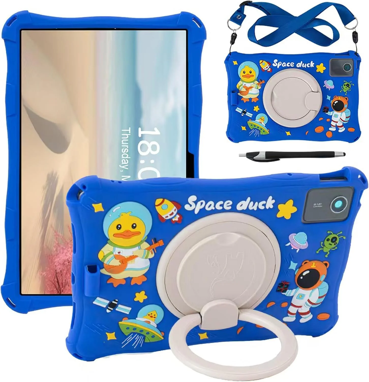 کیف تبلت برای لنوو تب M11 TB330FU 11 اینچ / لنوو پد 2024 TB331FC، کیف سیلیکونی نرم ضد استرس با پایه چرخان / نگهدارنده مداد / بند شانه / قلم برای لنوو تب M11 11 اینچ (آبی تیره)