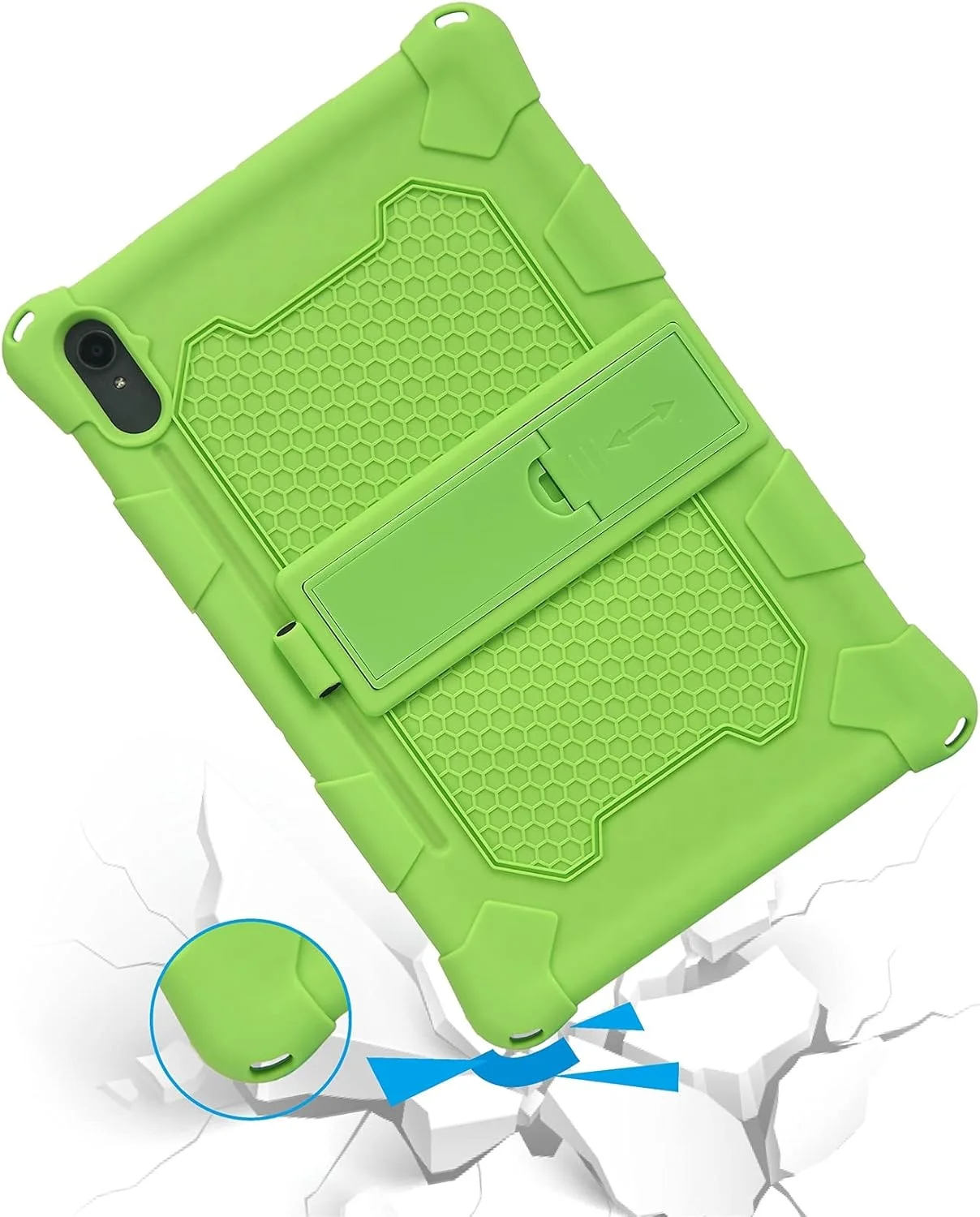 کیف تبلت XNCVBD مناسب برای Lenovo Pad11 J606F، کاور محافظ سیلیکونی نرم و سبک مقاوم در برابر ضربه با پایه و بند شانه ای برای محافظت از تبلت (سبز)