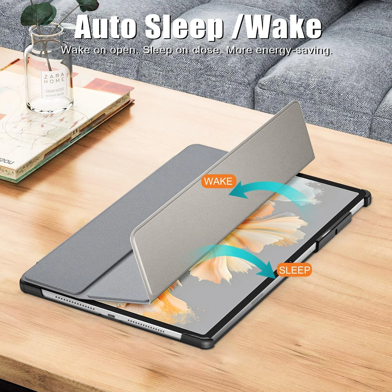 OIATROE Compatible With Lenovo Yoga Tab Plus TB520FU, Multi-Viewing Angles, All New PU Leather Smart Cover with Auto Sleep Wake Feature, Kids-Friendly Protective Cover -Gray