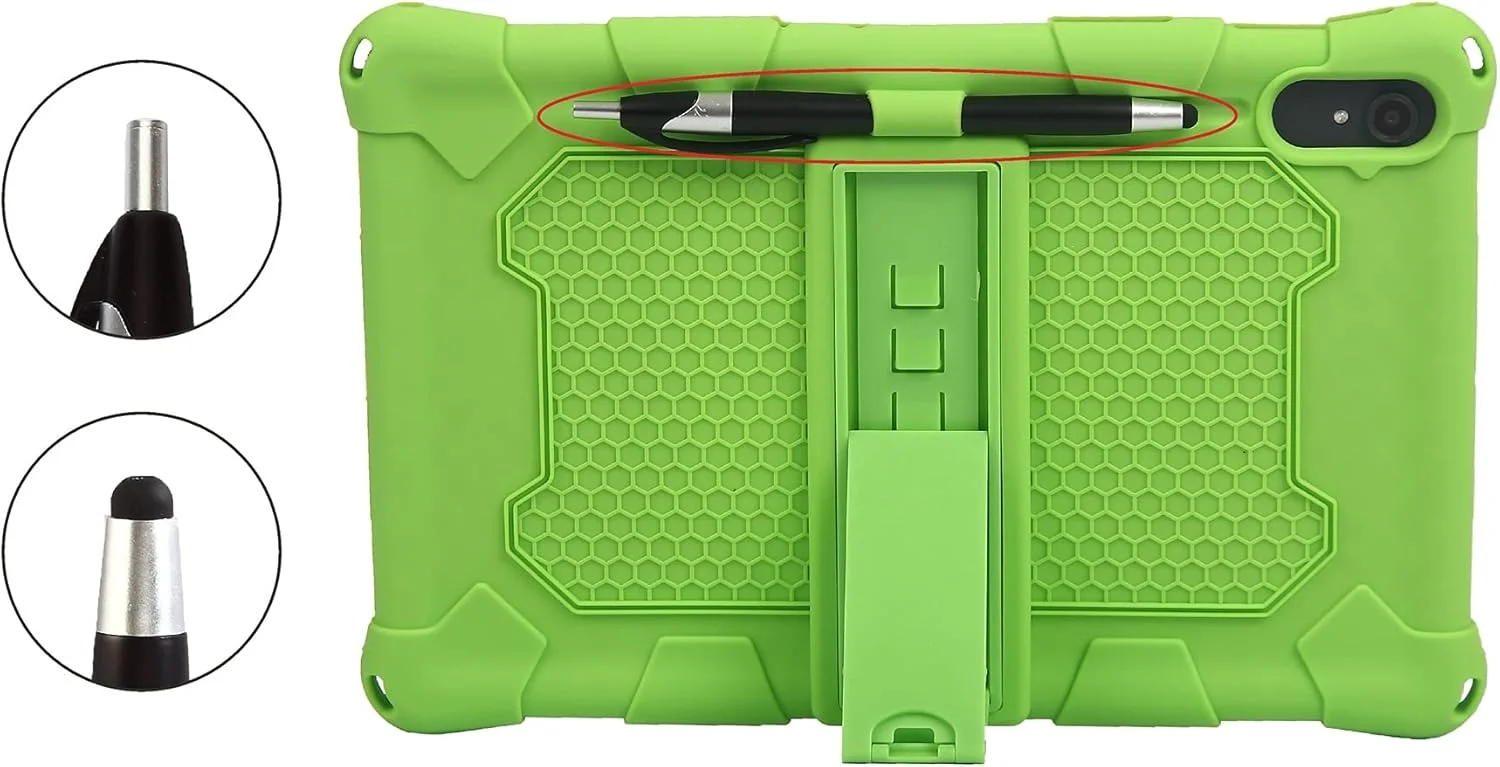 کیف تبلت XNCVBD مناسب برای Lenovo Pad11 J606F، کاور محافظ سیلیکونی نرم و سبک مقاوم در برابر ضربه با پایه و بند شانه ای برای محافظت از تبلت (سبز)