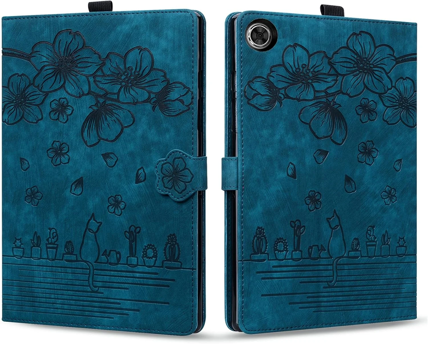 کیف تبلت SLLMYYX سازگار با تبلت Lenovo Tab M10 Plus (نسل 3) 10.6 اینچی 2022 مدل TB-125F، طرح گربه شکوفه گیلاس، جلد هوشمند چرمی PU (قرمز)