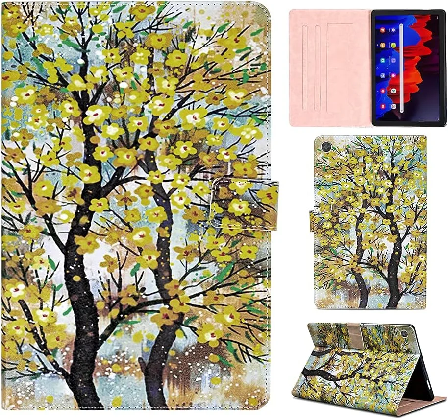 کیف محافظ تبلت Succtopy مناسب برای لنوو تب M10 FHD Plus 10.3 2020، کیف چرمی تاشو و ایستاده، کاور هوشمند مغناطیسی سبک وزن لنوو تب M10 Plus TB-X606F/X606X، درخت زرد