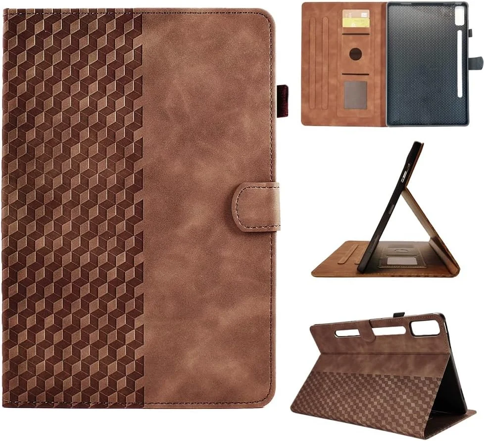 کاور تبلت الفوفل مناسب برای تبلت لنوو تب P12 سایز 12.7 اینچ 2023 - کاور محافظ چرمی مصنوعی کیف پول مغناطیسی تبلت با قابلیت تاشو و جای کارت (قهوه ای روشن)