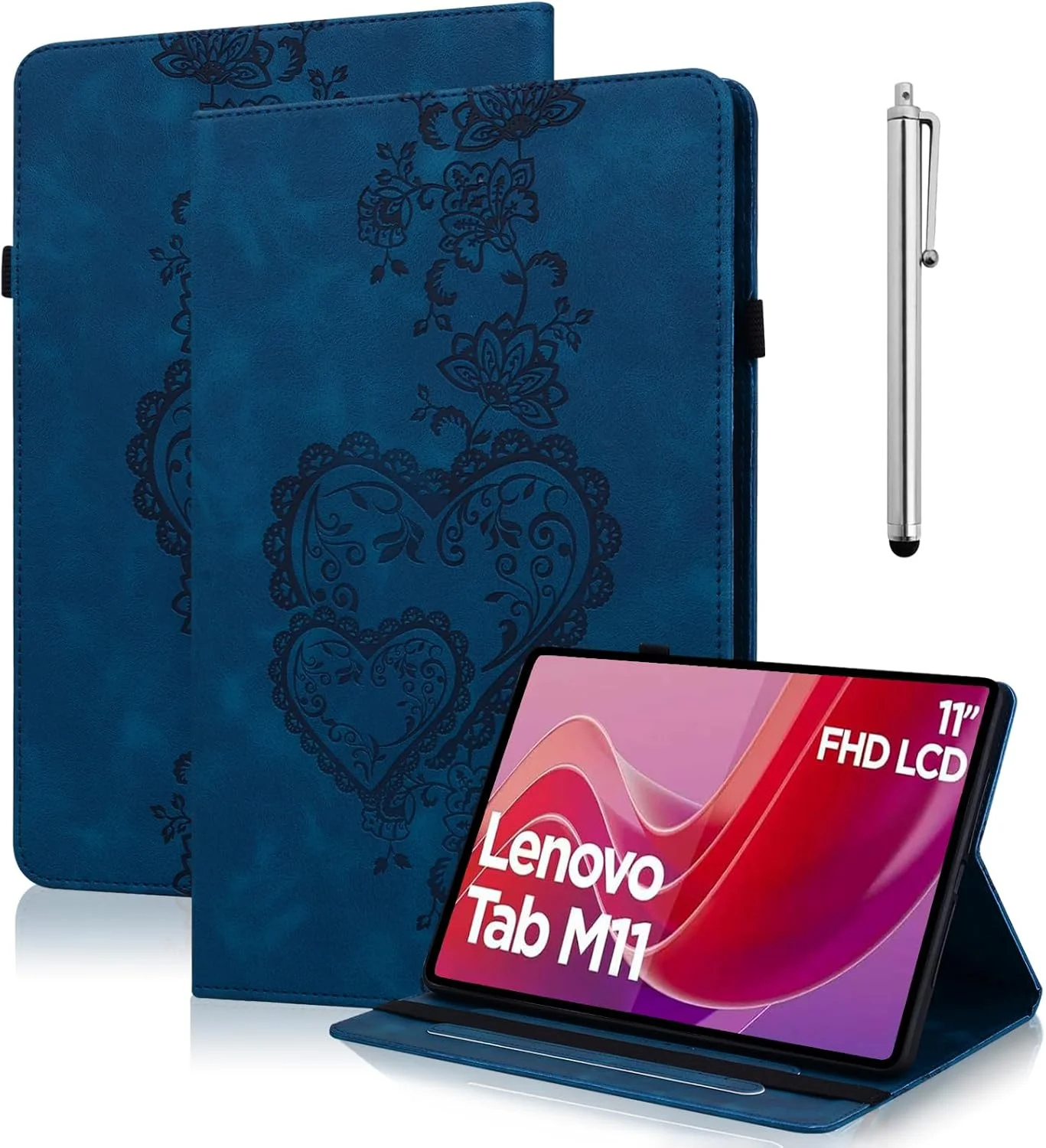 کیف محافظ تبلت 11 اینچی YiChZhe برای لنوو تب M11 2024 با جای قلم و کارت، جلد چرمی PU، سازگار با لنوو M11 TB330، آبی