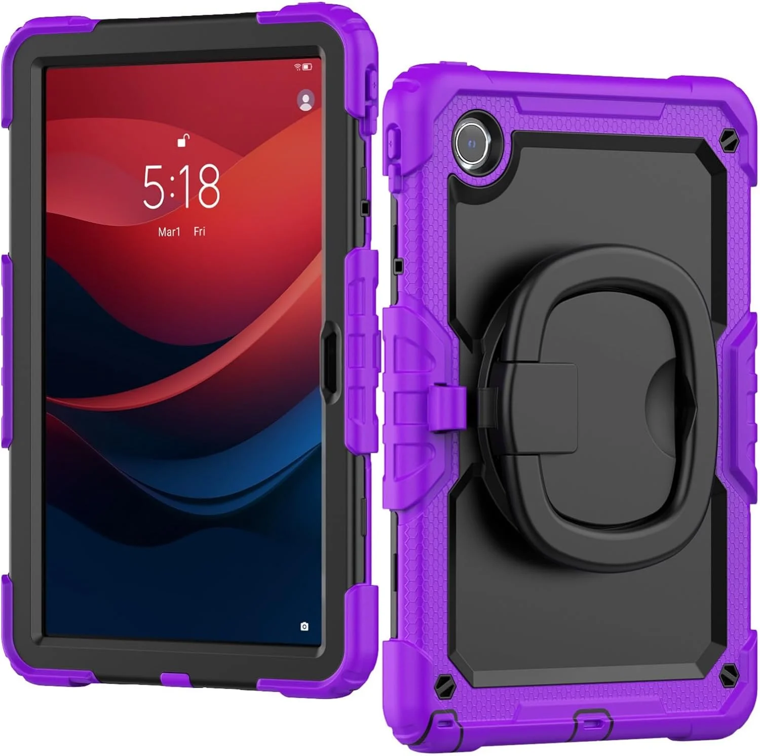 کاور تبلت Gruattreay سازگار با تبلت 11 اینچی Lenovo Tab M11، دارای پایه گردان داخلی و بند شانه، کاور سیلیکونی مقاوم در برابر ضربه و انعطاف پذیر (بنفش)