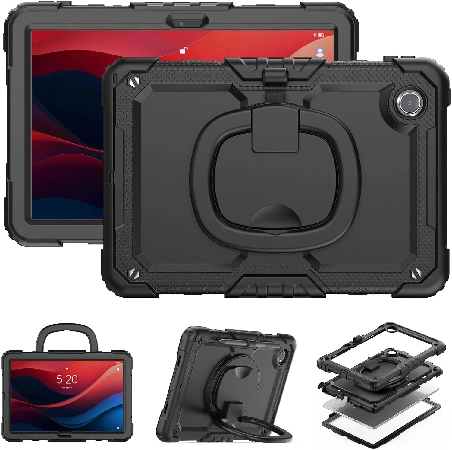 کاور تبلت Gruattreay سازگار با تبلت 11 اینچی Lenovo Tab M11، دارای پایه گردان داخلی و بند شانه، کاور سیلیکونی مقاوم در برابر ضربه و انعطاف پذیر (بنفش)