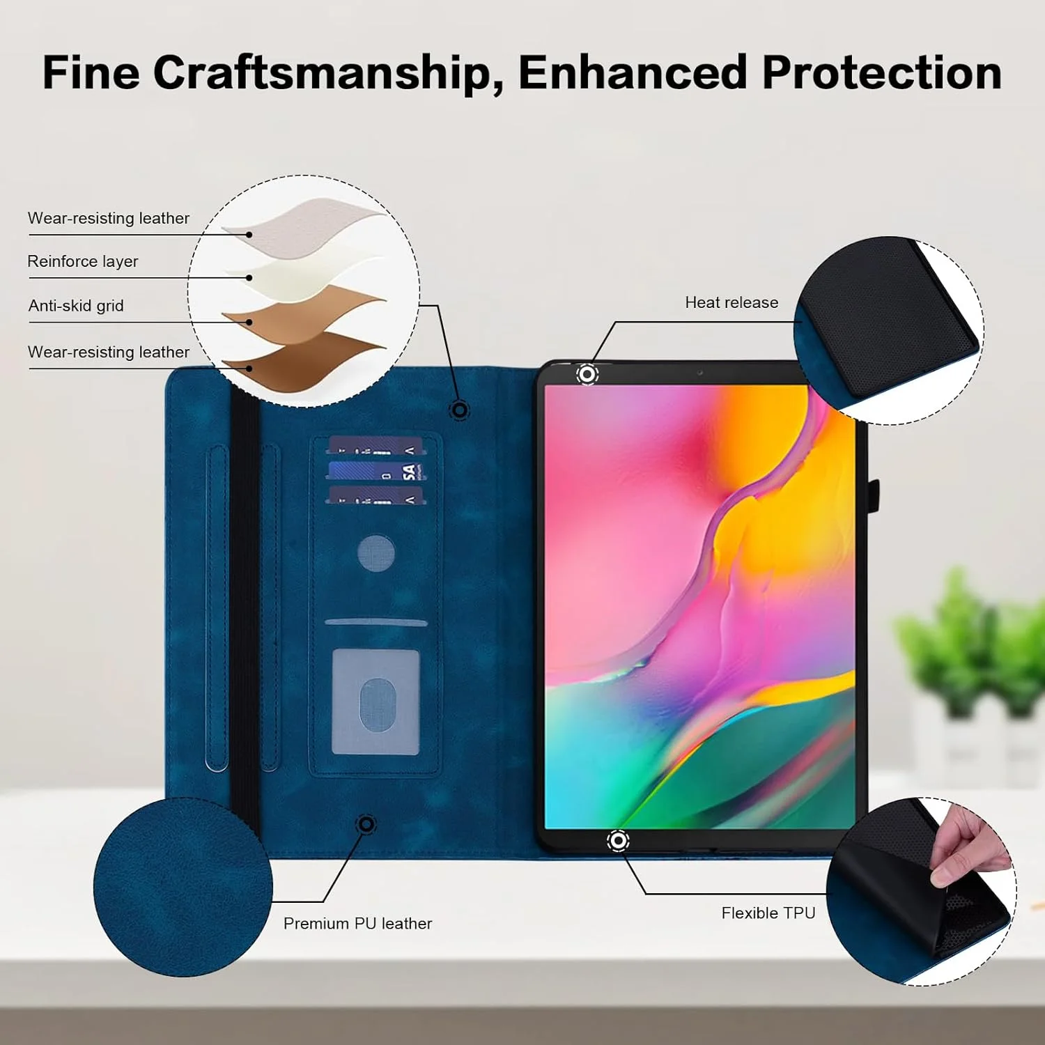 کیف محافظ تبلت 11 اینچی YiChZhe برای لنوو تب M11 2024 با جای قلم و کارت، جلد چرمی PU، سازگار با لنوو M11 TB330، آبی