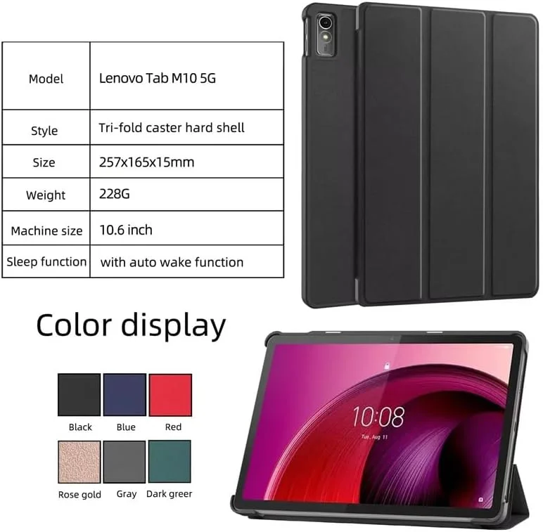 کاور تبلت Gruattreay سازگار با تبلت Lenovo Tab M10 5G 10.6 اینچی 2023، کاور سه تایی هوشمند، قاب پشتی سخت PC، کاور باریک با زوایای دید چندگانه و استند با قابلیت بیدار شدن و به خواب رفتن خودکار (خاکستری)