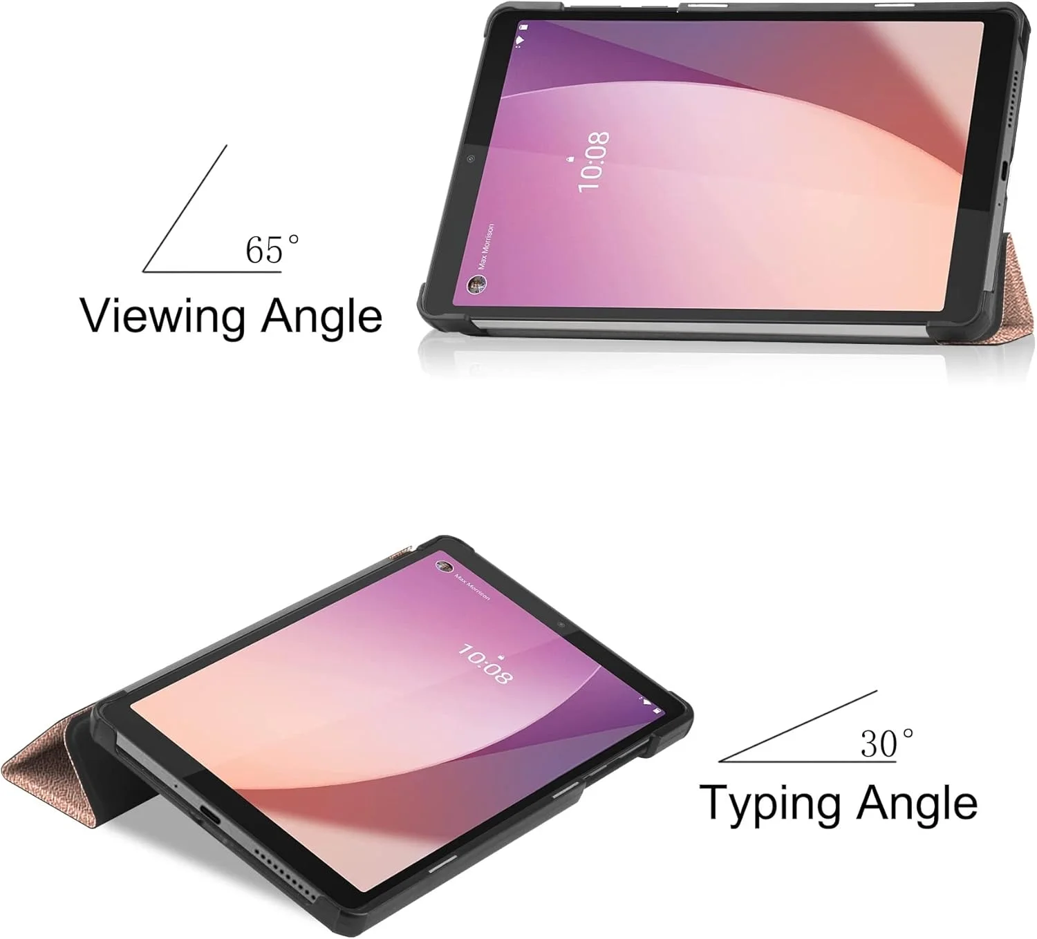 کیف تبلت مسافرتی سازگار با تبلت Lenovo Tab M8 نسل 4 مدل TB-300FU، کیف هوشمند سه تایی، قاب پشتی سخت PC، کیف باریک با زوایای دید چندگانه، جلد محافظ تبلت