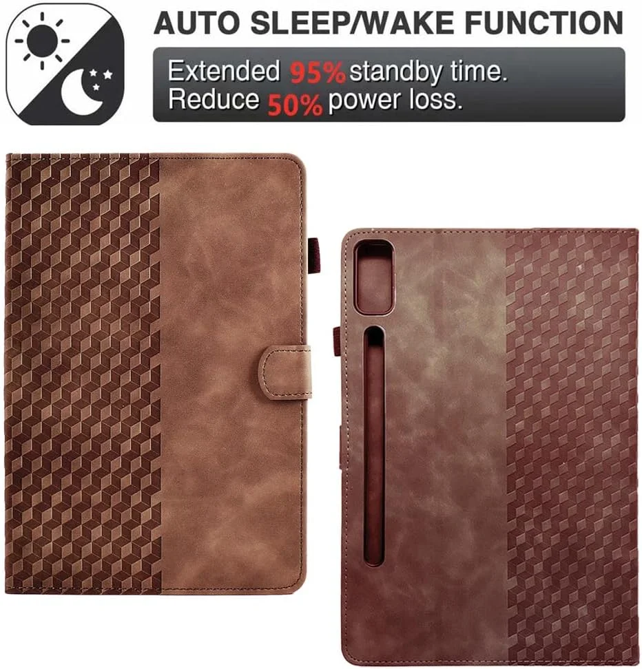 کاور تبلت الفوفل مناسب برای تبلت لنوو تب P12 سایز 12.7 اینچ 2023 - کاور محافظ چرمی مصنوعی کیف پول مغناطیسی تبلت با قابلیت تاشو و جای کارت (قهوه ای روشن)
