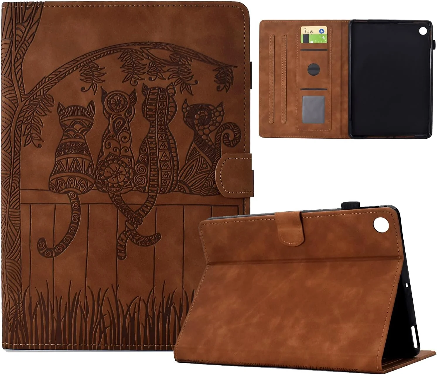 کیف تبلت TEDTIKJT برای لنوو M10 Plus (نسل دوم) 10.3 اینچ 2020 مدل TB-X606F X606X، جلد چرمی PU با قابلیت تاشوندگی و استند محافظ برای لنوو M10 Plus (نسل دوم) 10.3 اینچ، طرح گربه قهوه ای رترو