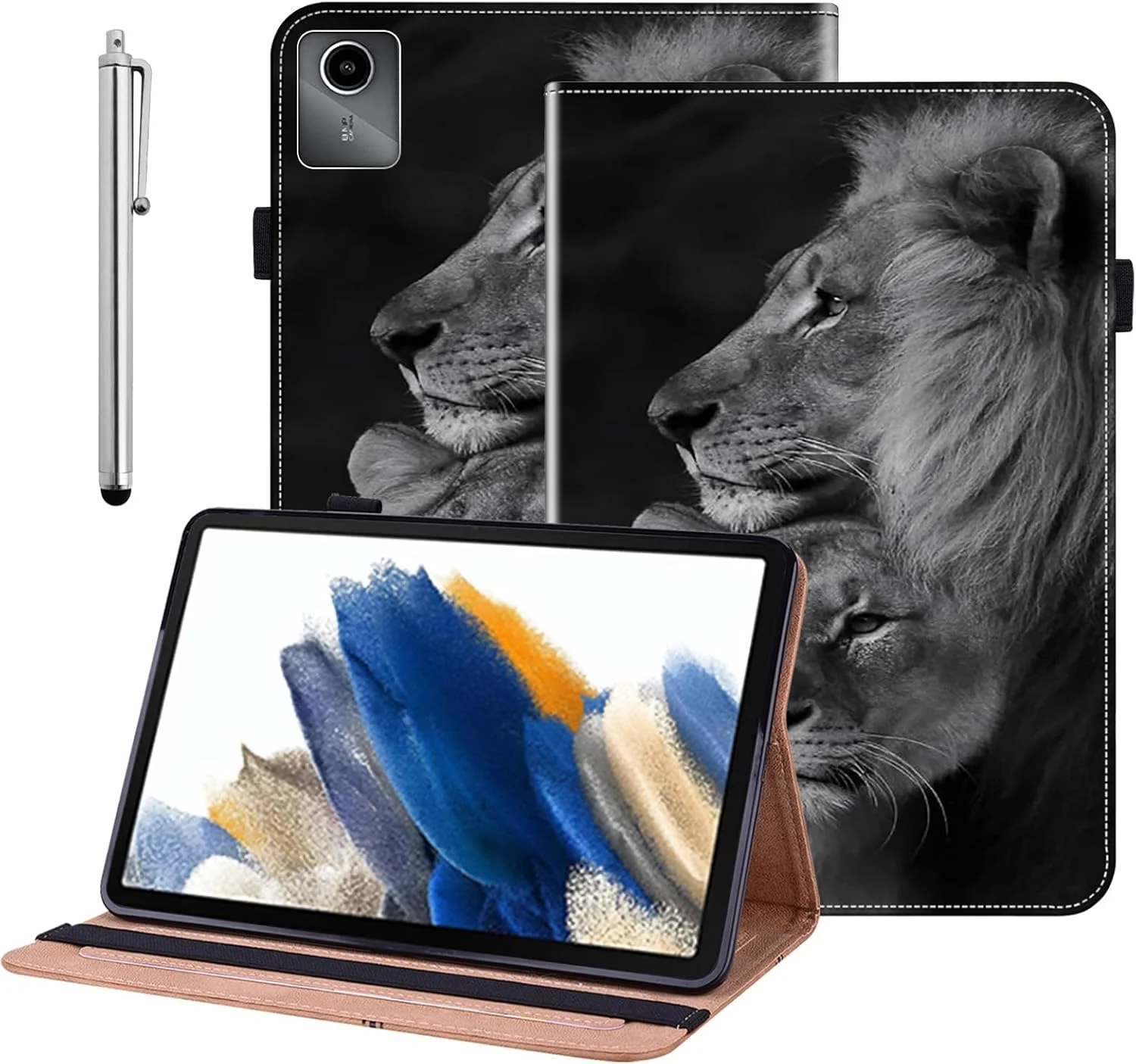 کیف محافظ تبلت بولاو مناسب برای لنوو تب M11 (TB330FU/TB330XU) 11 اینچ 2024 با جای قلم، کیف چرمی PU، کیف محافظ شیک برای تبلت لنوو تب M11، طرح شیر