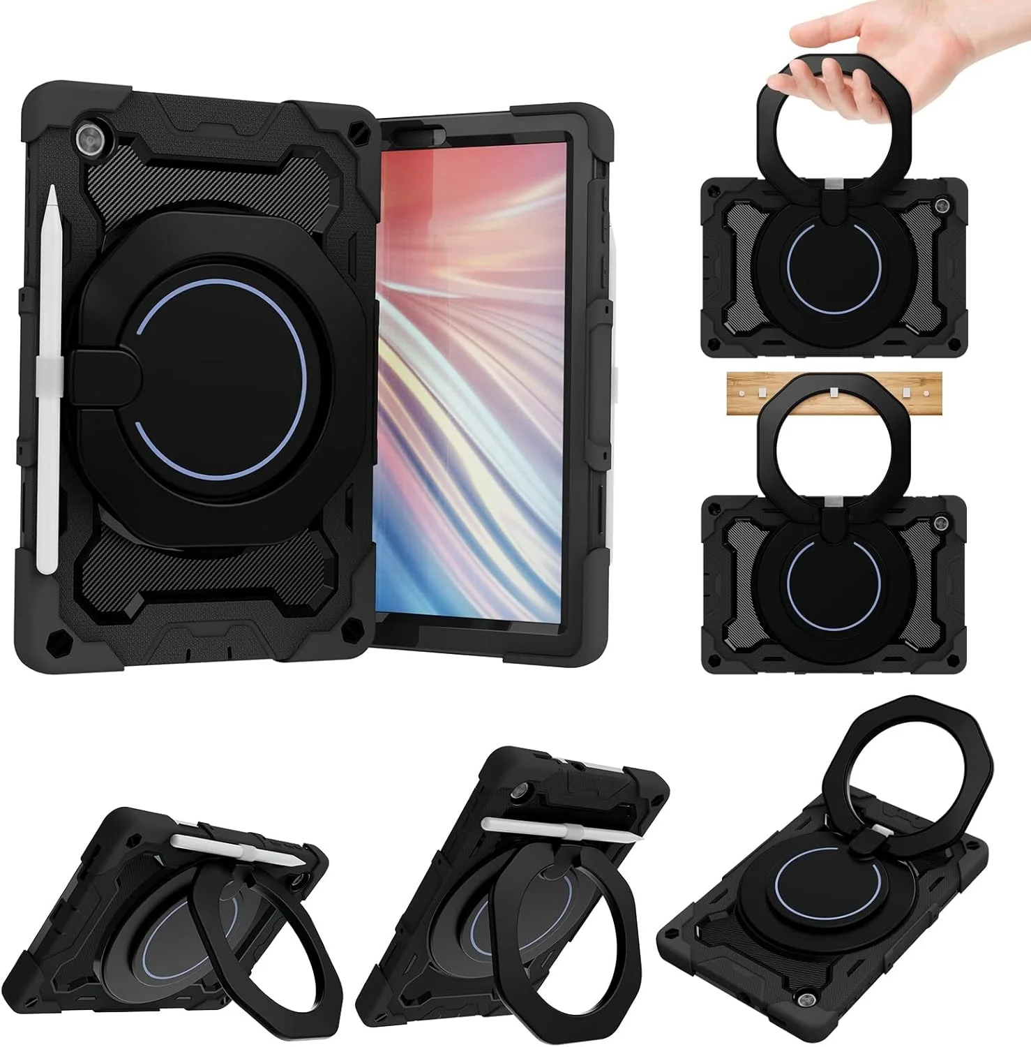کیف تبلت مسافرتی سازگار با کودکان، مناسب برای Lenovo M10 HD (نسل دوم) 10.1 اینچ 2020 TB-306X (F)، کیف محافظ سه لایه با دسته چرخان 360 درجه
