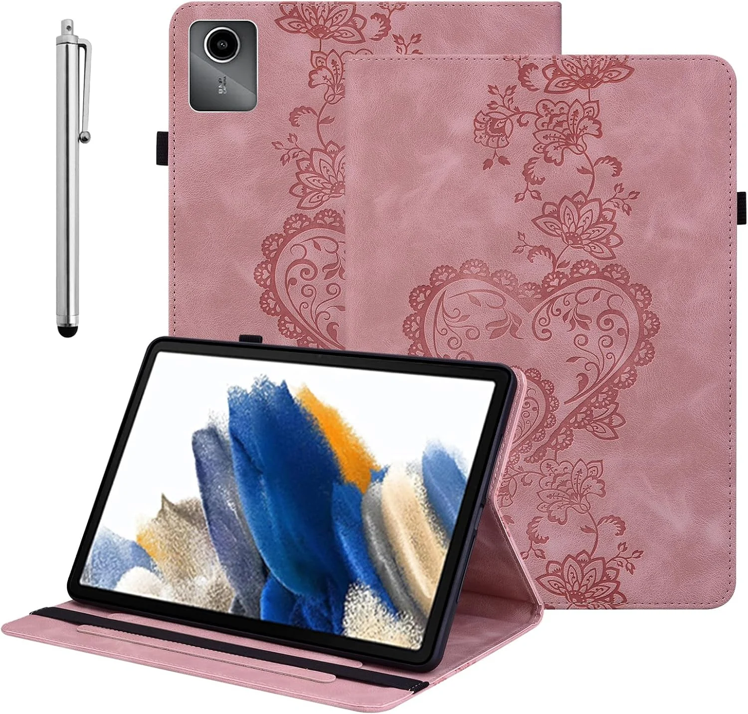 کیف محافظ تبلت بولاو مناسب برای لنوو تب M11 (TB330FU/TB330XU) 11 اینچ 2024، جلد چرمی PU با قابلیت تاشو، دارای جای قلم و قلم، دارای اسلات کارت و عملکرد استند، رنگ صورتی
