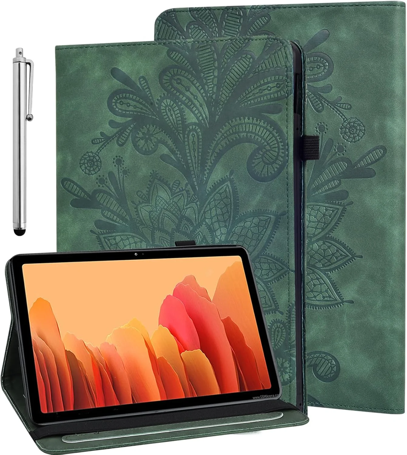 کاور محافظ تبلت لنوو تب M9 سایز 9.0 اینچ (مدل TB-310FU، عرضه شده در سال 2023)، کاور هوشمند ضد ضربه با طرح برجسته و جای کارت - سبز