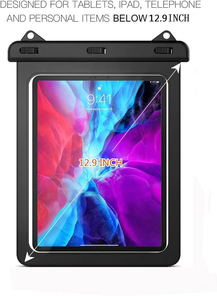 کیف ضد آب HopMore برای آیپد سامسونگ لنوو، کیف مقاوم در برابر آب تبلت برای پد پرو 12.9 اینچ 5/4/3، آیپد پرو 11 اینچ (2021)، آیپد ایر 2022/2020 10.9 اینچ، لنوو تب P11 پلاس 11 اینچ (10.6-12.9 اینچ)