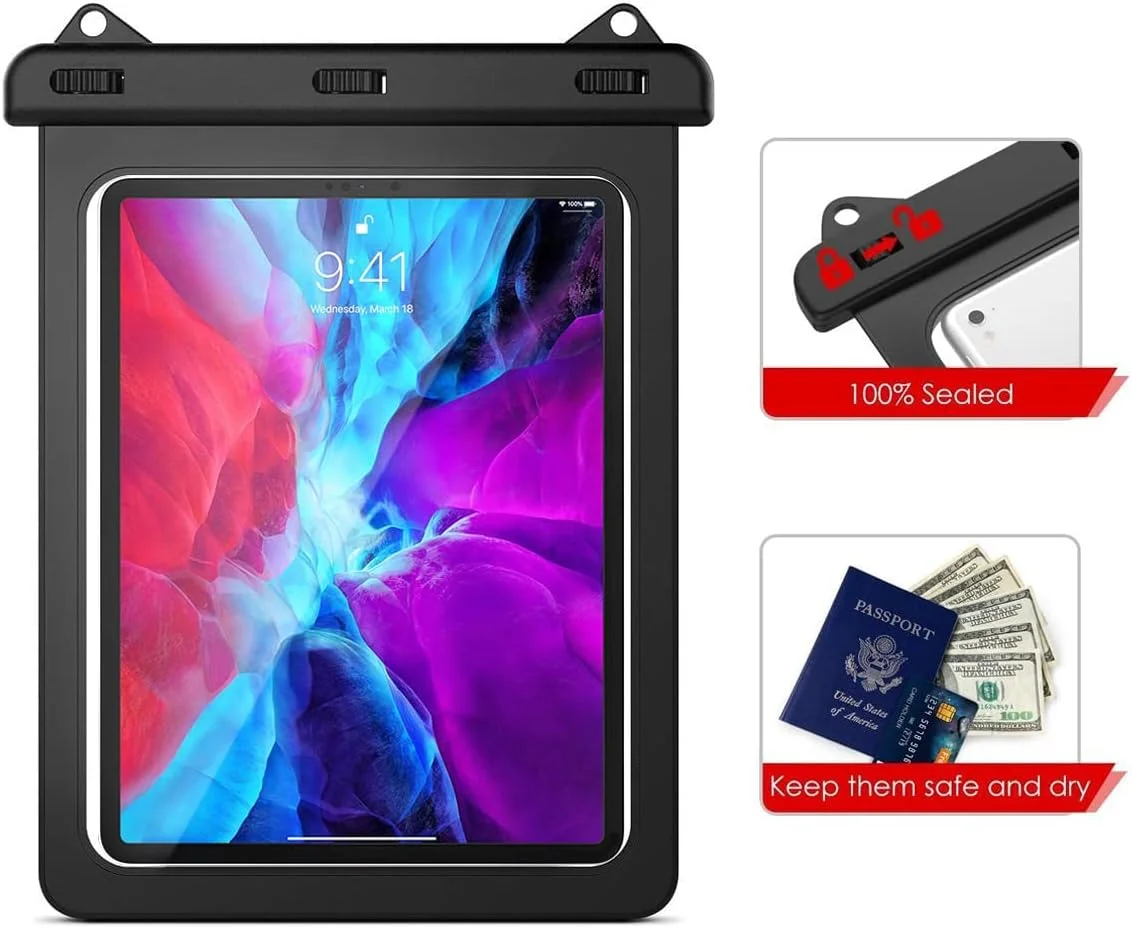 کیف ضد آب HopMore برای آیپد سامسونگ لنوو، کیف مقاوم در برابر آب تبلت برای پد پرو 12.9 اینچ 5/4/3، آیپد پرو 11 اینچ (2021)، آیپد ایر 2022/2020 10.9 اینچ، لنوو تب P11 پلاس 11 اینچ (10.6-12.9 اینچ)