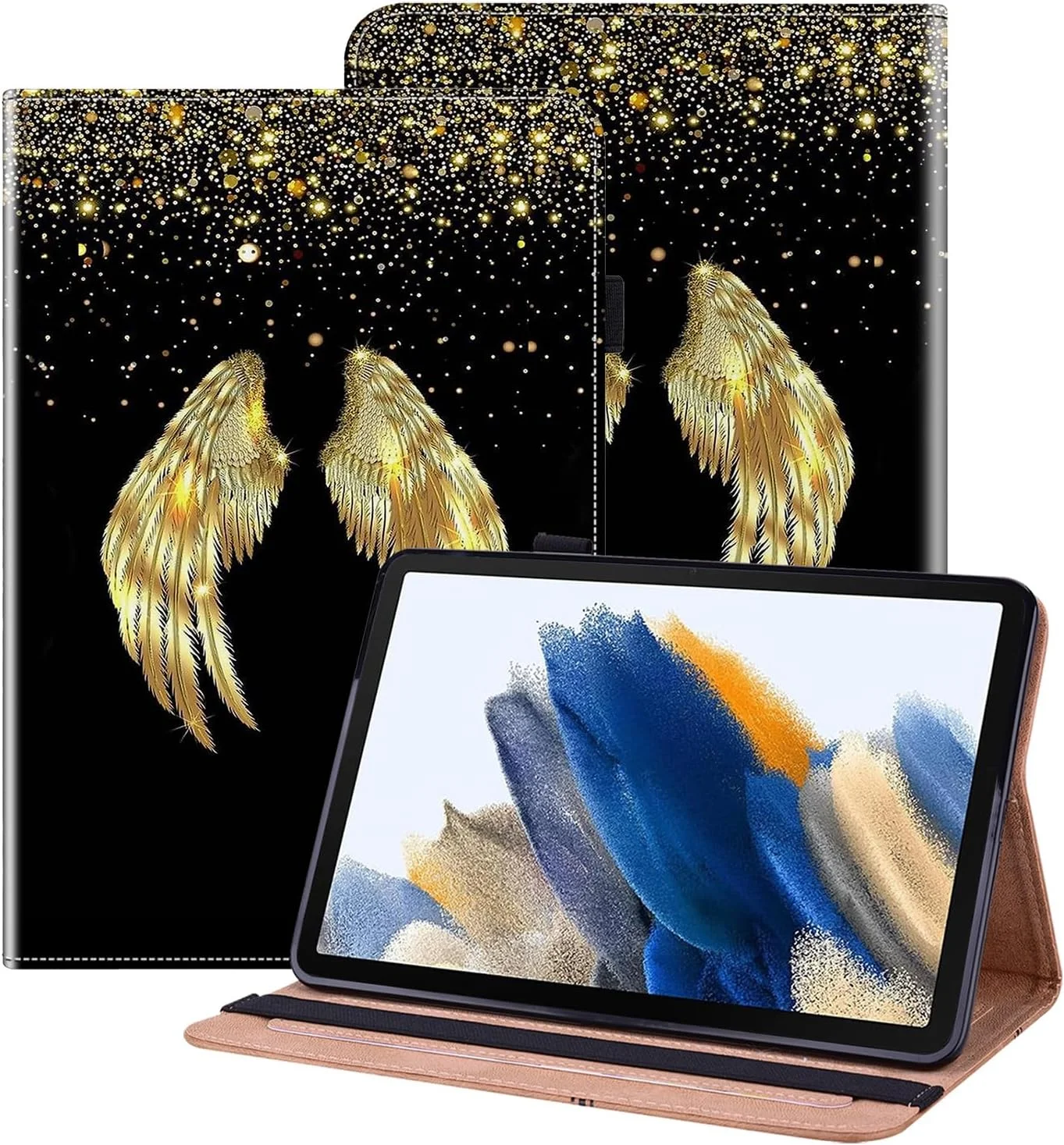 کیف محافظ تبلت لنوو تب P12 سایز 12.7 اینچ مدل 2023 به همراه جای قلم، کیف چرمی PU، کیف محافظ شیک برای تبلت لنوو تب P12، طرح بال های طلایی