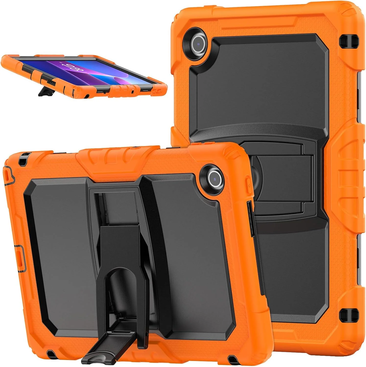 کاور تبلت گرواتری سازگار با تبلت لنوو 10.1 اینچ 2025، کاور ضد ضربه سنگین نظامی با بند شانه، پایه چند منظوره (نارنجی)
