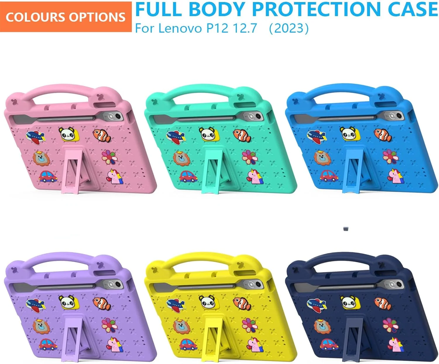 کیف محافظ کودکانه Gruattreay سازگار با تبلت Lenovo Tab P12 12.7 اینچ 2023، کیف ضد ضربه با بند شانه و پایه دسته دار برای تبلت Tab P12 12.7 اینچی (سبز)