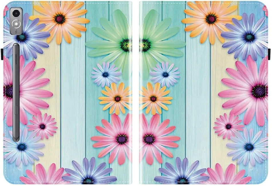 HYAEcase Case for Lenovo Tab P12 12.7 Inch 2023 (TB370FU/TB371FC),Leather Tablet Cover with Anti-Slip Strips,Card Slots,Elastic Band,Pen Holder (Sunflower)