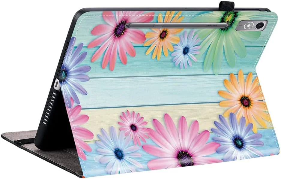 HYAEcase Case for Lenovo Tab P12 12.7 Inch 2023 (TB370FU/TB371FC),Leather Tablet Cover with Anti-Slip Strips,Card Slots,Elastic Band,Pen Holder (Sunflower)