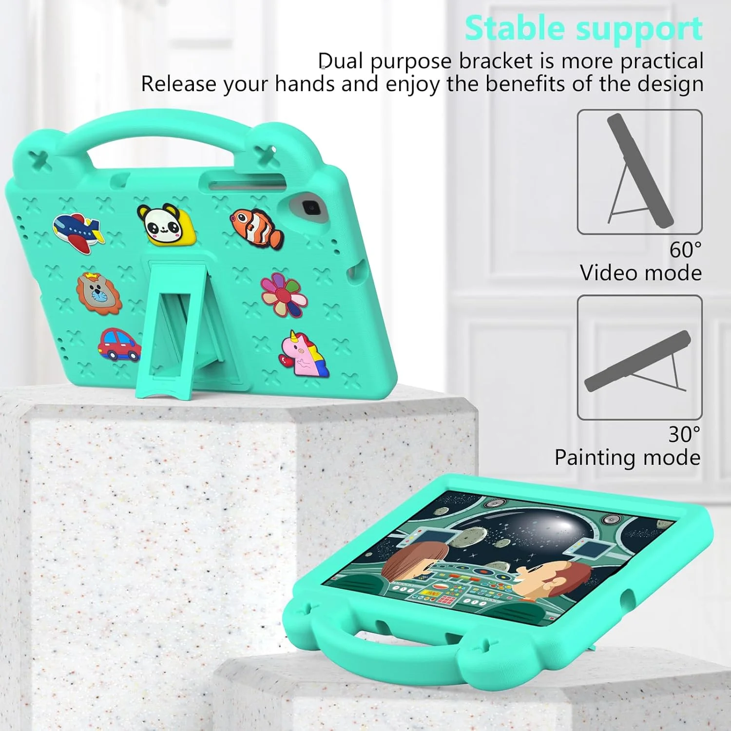 کیف تبلت کودکانه nincyee برای Lenovo Tab M10 Plus نسل دوم 10.3 اینچ 2020، روکش مقاوم در برابر ضربه EVA با پایه تاشو، کیف کارتونی خرس کوچولو با بند شانه برای کودکان