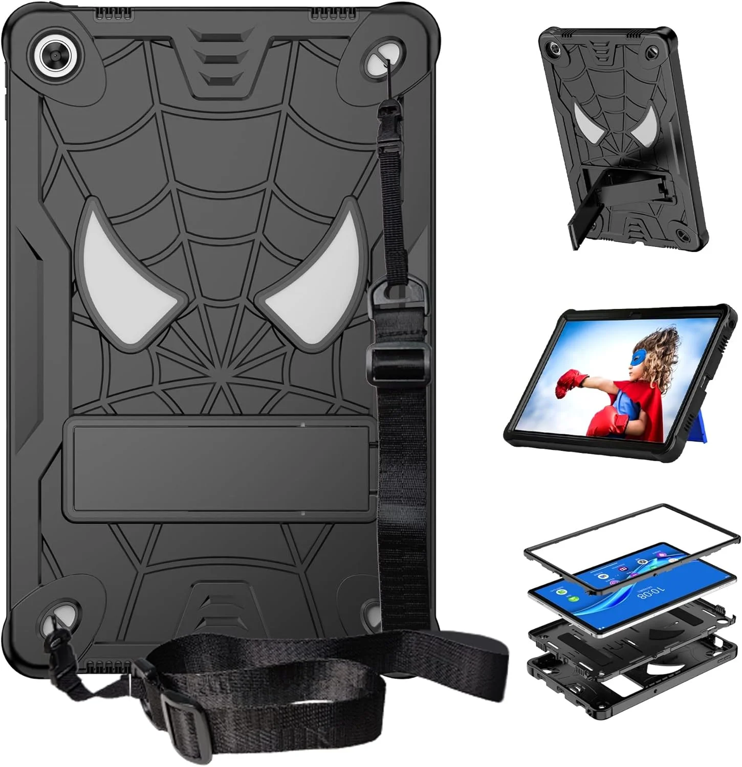 کیف تبلت مسافرتی سازگار با تبلت Lenovo Tab M10 Plus 10.6 اینچ 2022 TB-125F/128F، قاب محافظ بادوام و مقاوم در برابر ضربه با پایه یکپارچه + بند شانه