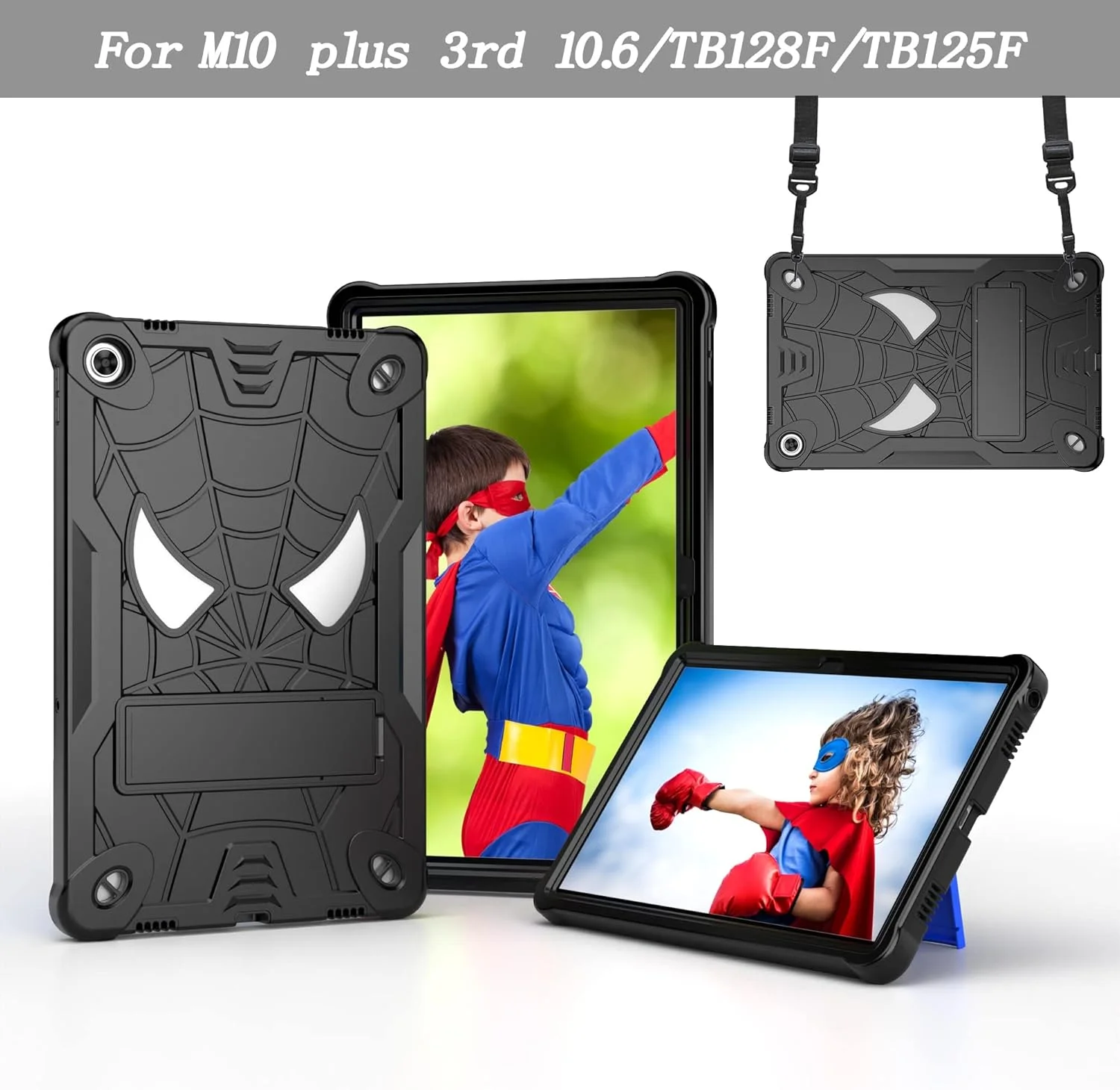 کیف تبلت مسافرتی سازگار با تبلت Lenovo Tab M10 Plus 10.6 اینچ 2022 TB-125F/128F، قاب محافظ بادوام و مقاوم در برابر ضربه با پایه یکپارچه + بند شانه