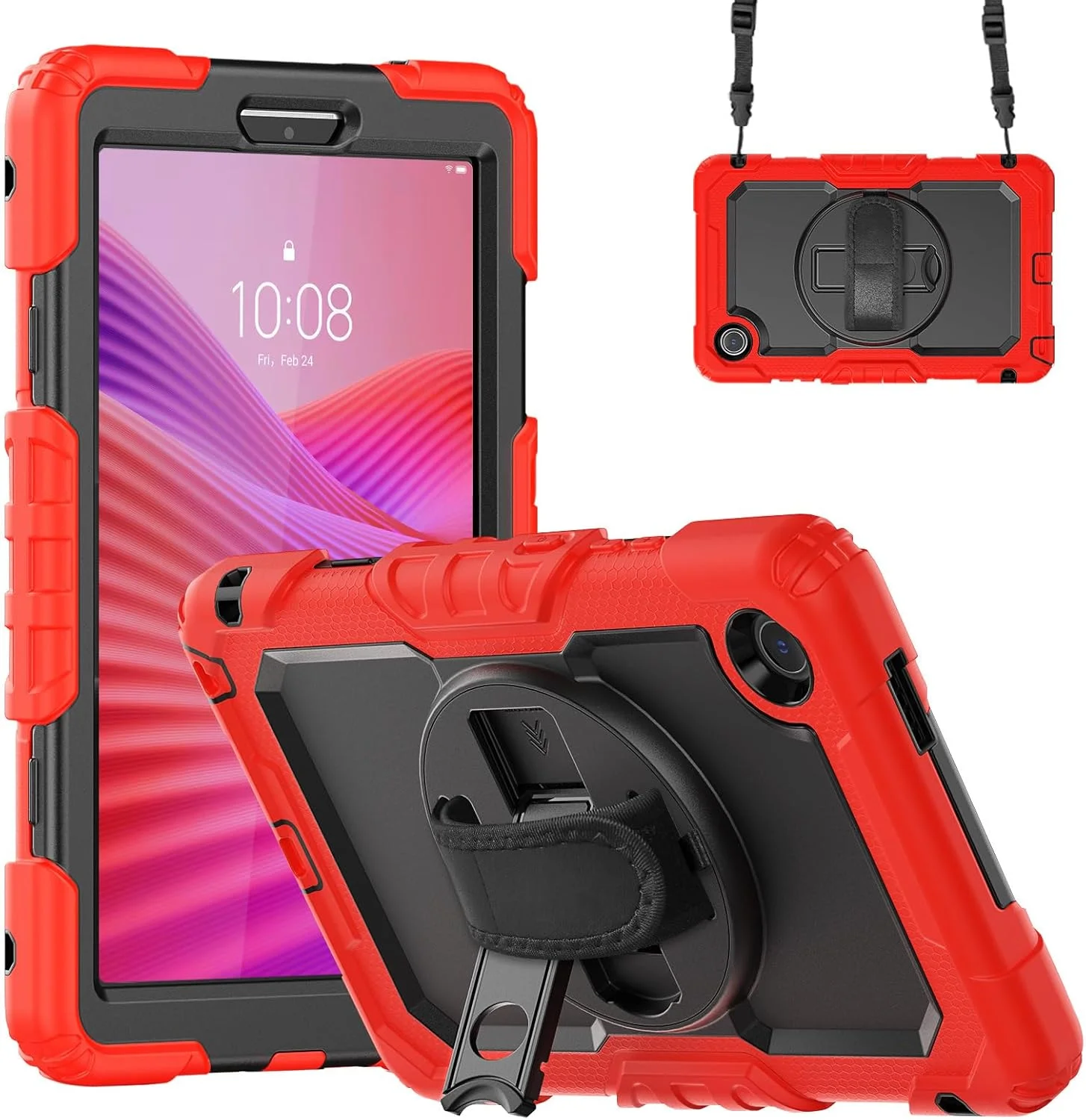 کاور تبلت گرواتری سازگار با تبلت لنوو تب K9 TB305FU / لنوو تب وان 8.7 اینچی، کاور سیلیکونی EVA ضد ضربه و ضد افتادن با بند شانه، پایه چرخان 360 درجه (قرمز)