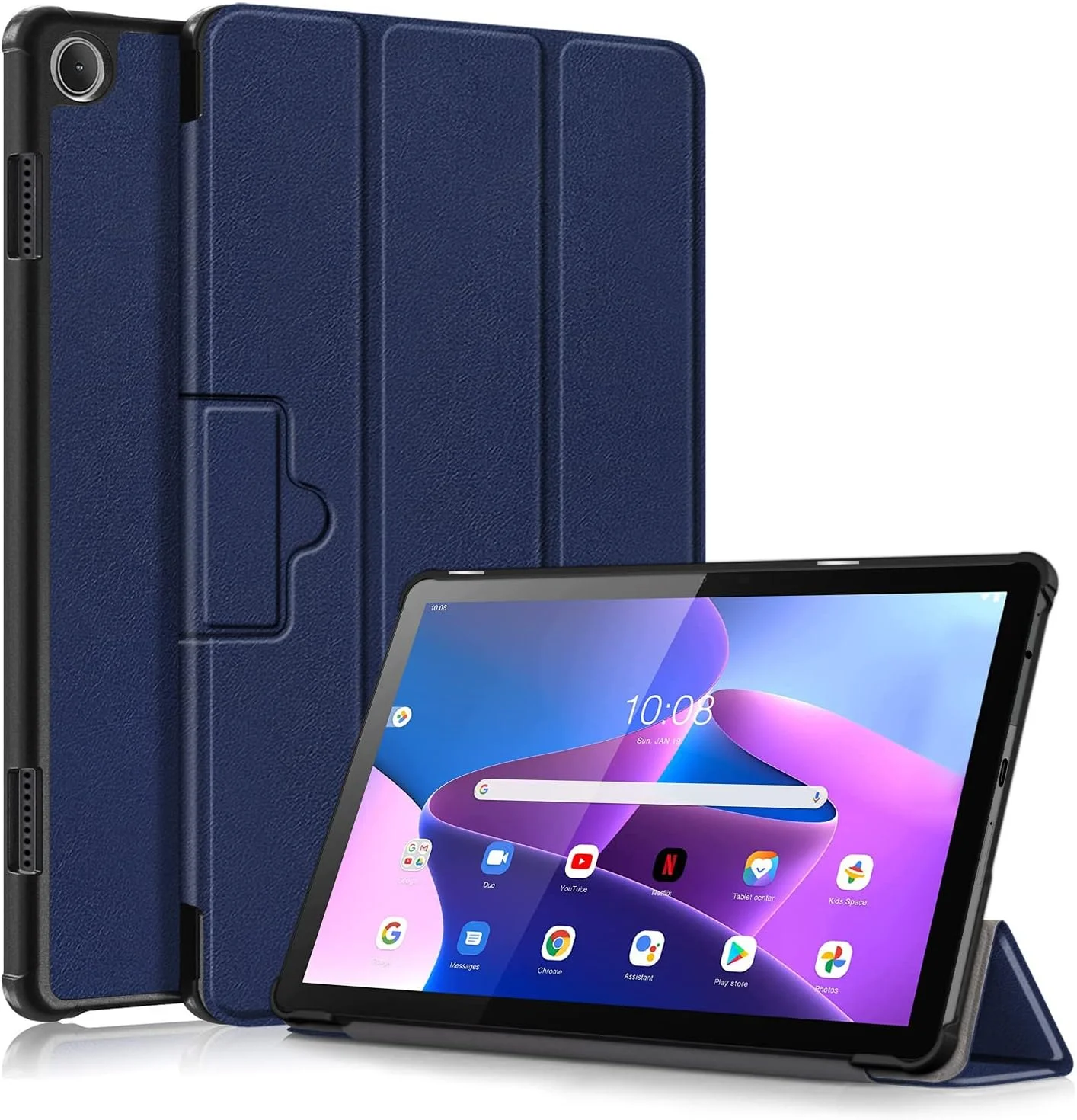 کاور تبلت Gruattreay سازگار با تبلت Lenovo Tab B10 نسل 3 مدل 10.1 اینچ 2023، کاور هوشمند سه تایی تبلت، پایه چند زاویه دید، بدنه سخت، خواب/بیدار شدن خودکار (آبی تیره)