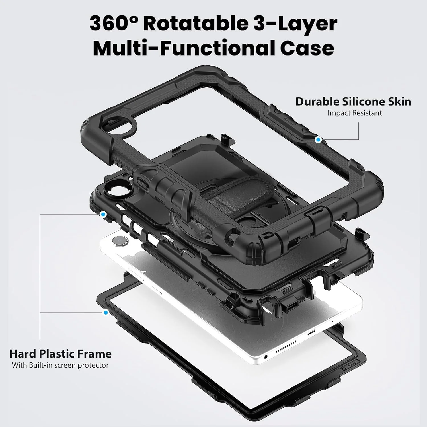 کاور تبلت گرواتری سازگار با تبلت لنوو تب K9 TB305FU / لنوو تب وان 8.7 اینچی، کاور سیلیکونی EVA ضد ضربه و ضد افتادن با بند شانه، پایه چرخان 360 درجه (قرمز)