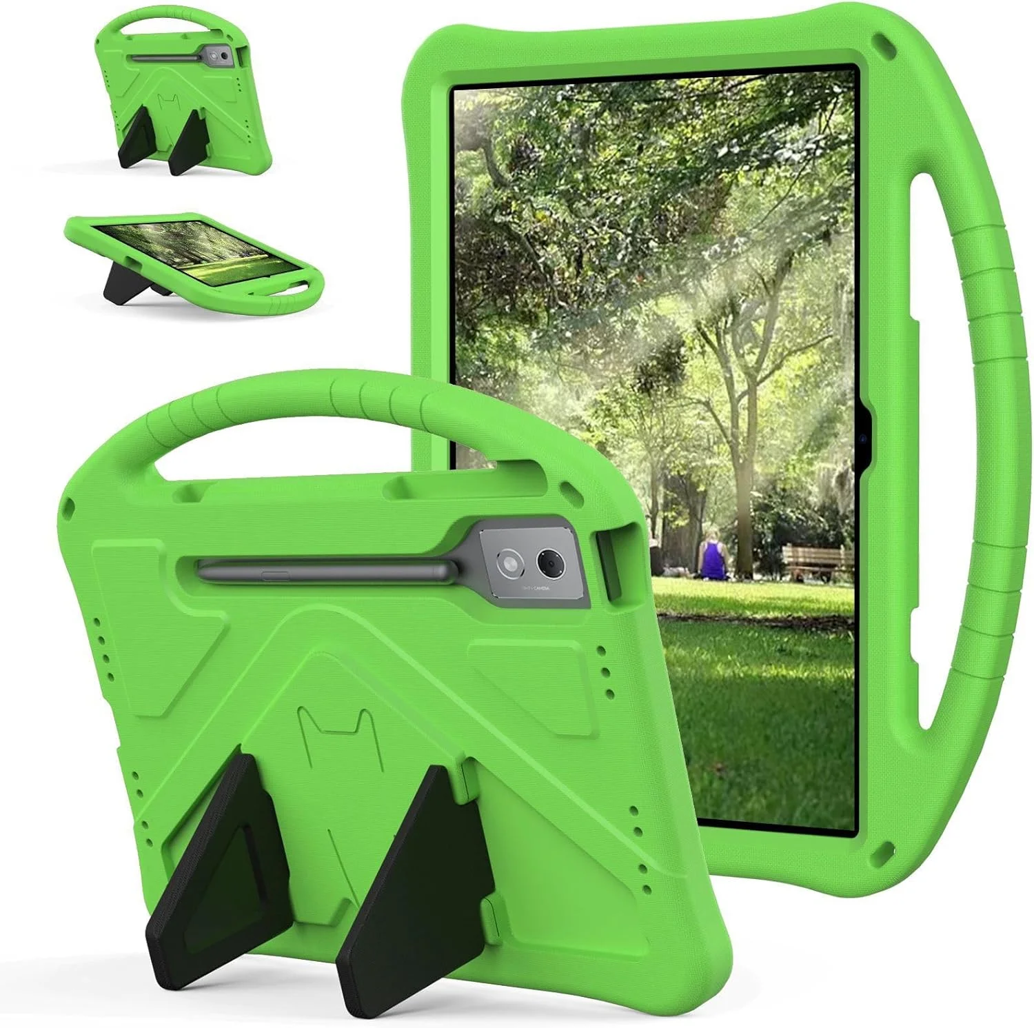 کیف تبلت Gruattreay برای Lenovo Idea Tab Pro 12.7 اینچ 2025، فوم EVA سبک وزن و ضد ضربه، روکش تبلت با دسته و پایه و جای قلم، مناسب برای کودکان (سبز)