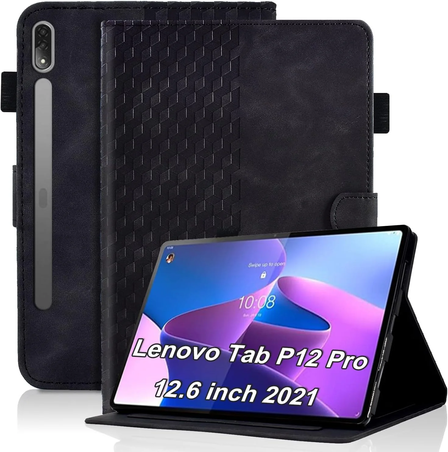 Vkooer Case for Lenovo Tab P12 Pro 12.7 inch 2024 Premium PU Leather Folio Cover with Auto Sleep/Wake Multi Angle Viewing Stand and Card Slots Smart Shell for Lenovo Tab P12 Pro Tablet, Black