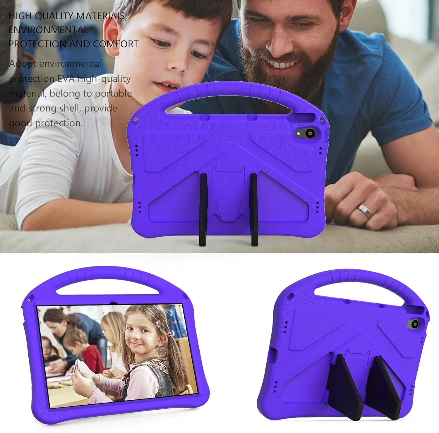 کیف تبلت کودکانه XNCVBD مناسب برای تبلت Lenovo Tab P11 TB-J606F، کیف محافظ تبلت سبک و مقاوم در برابر ضربه EVA با دسته بزرگ (بنفش)