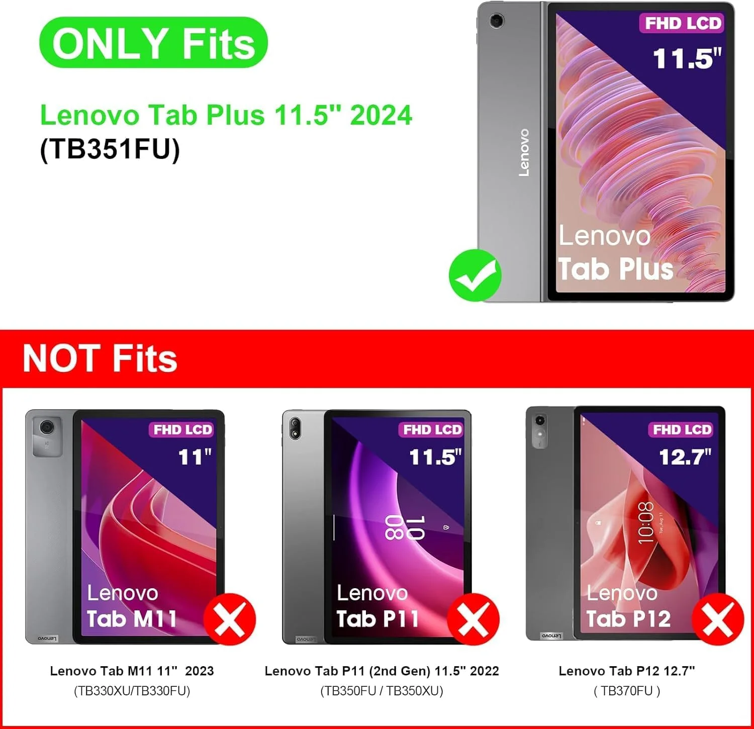 کیف تبلت TUOLISG مناسب برای لنوو تب پلاس 11.5 اینچ 2024 با جای قلم، کیف چرمی PU نازک و سبک برای لنوو تب پلاس 11.5 اینچ TB351FU با جای کارت - پروانه صورتی