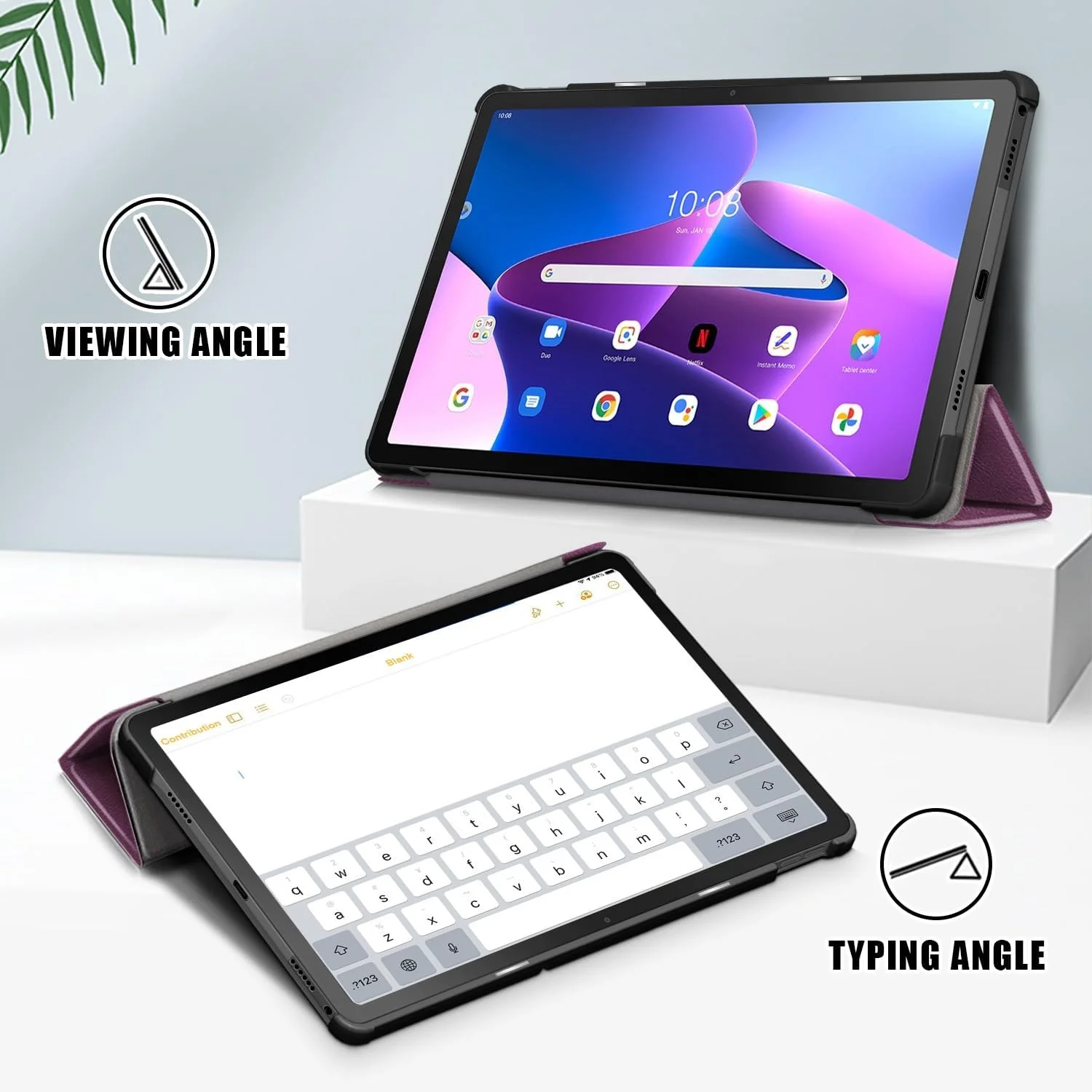 کیف تبلت مسافرتی سازگار با تبلت لنوو تب M10 پلاس 2022 10.6 اینچی TB-125F/128F، کیف تبلت هوشمند سه تایی، کیف سخت و سبک وزن فوق العاده باریک سازگار با کامپیوتر با پوشش پشتی