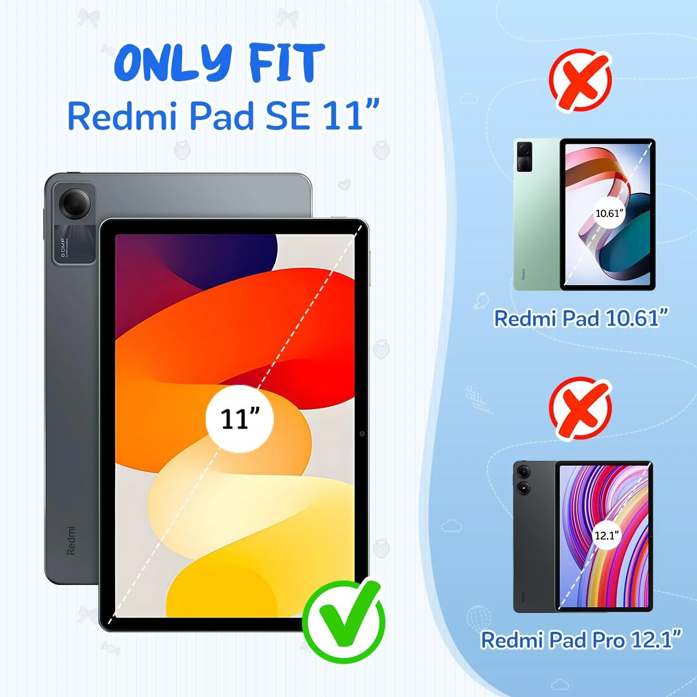 کیف محافظ کودکانه RollinCase برای شیائومی Redmi Pad SE 11 اینچی (2023)، کیف محافظ سبک وزن EVA ضد ضربه با دسته و بند شانه، آبی