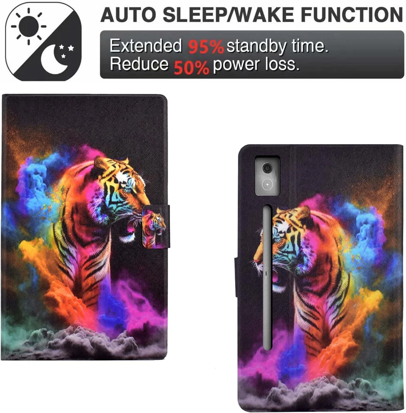 کیف چرمی LSPCASA مناسب برای تبلت لنوو Idea Tab Pro (12.7 اینچ 2025) با کیفیت عالی، دارای جای کارت و قابلیت استند، طرح ببر