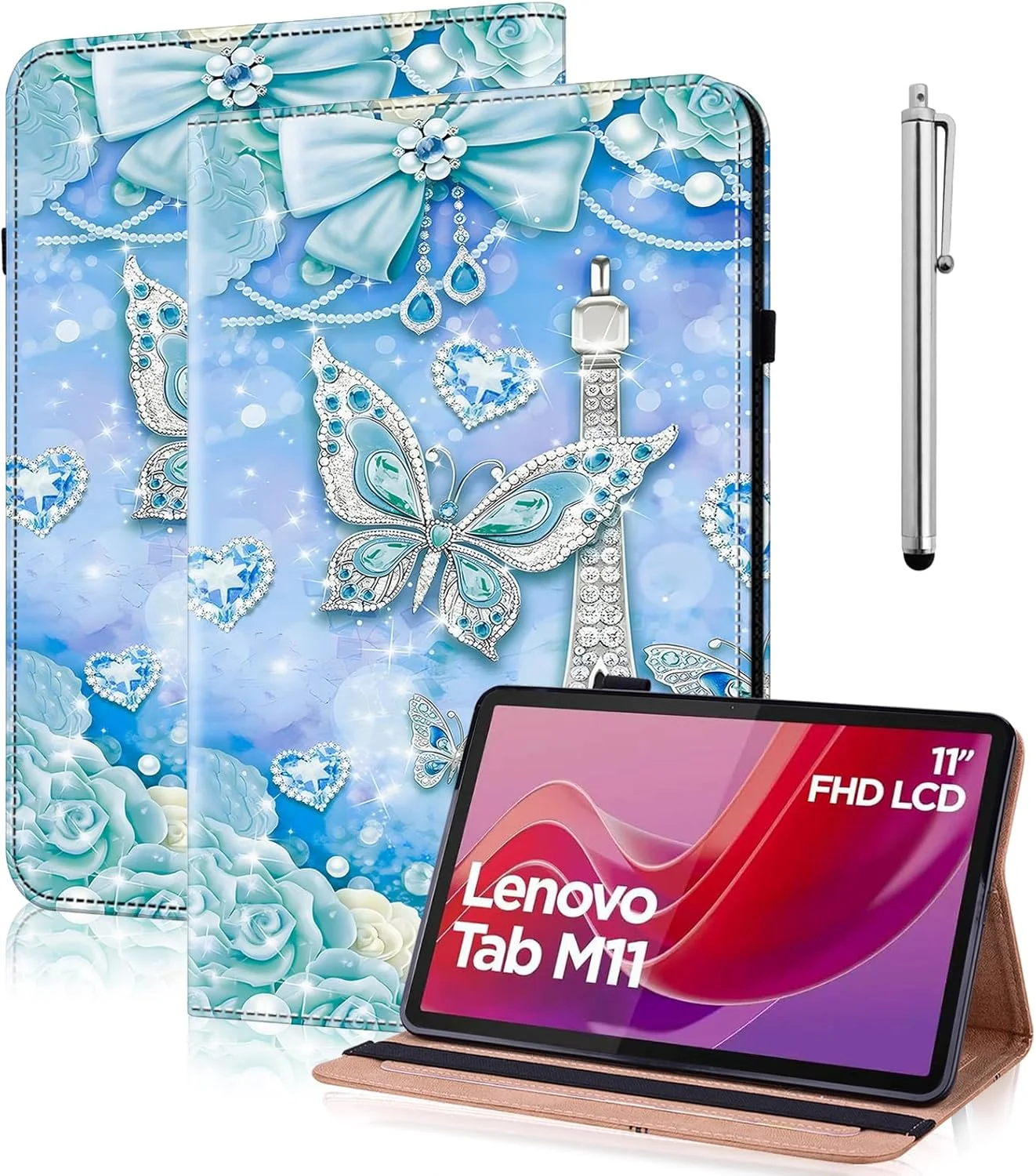 کیف محافظ تبلت 11 اینچی Lenovo Tab M11 2024 مدل YiChZhe با جای قلم و کارت، جلد چرمی PU طرح برج پروانه، سازگار با Lenovo M11 TB330 کیف محافظ تبلت 11 اینچی Lenovo Tab M11 2024 مدل YiChZhe با جای قلم و کارت، جلد چرمی PU طرح برج پروانه، سازگار با Lenovo M11 TB330