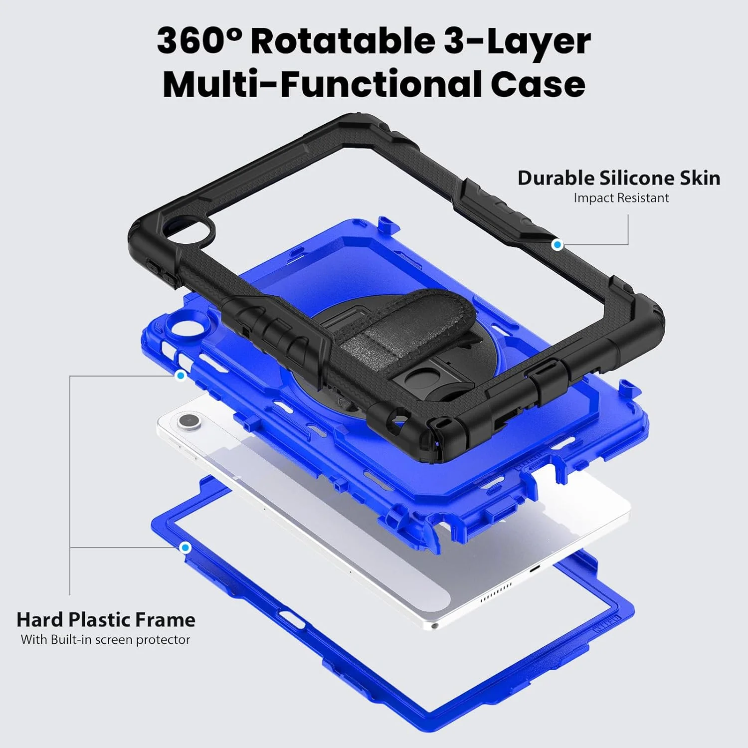کاور تبلت Gruattreay سازگار با لنوو تب 10.1 اینچ 2025، کاور سیلیکونی EVA ضد ضربه و ضد افتادن با بند شانه، پایه چرخان 360 درجه (مشکی)