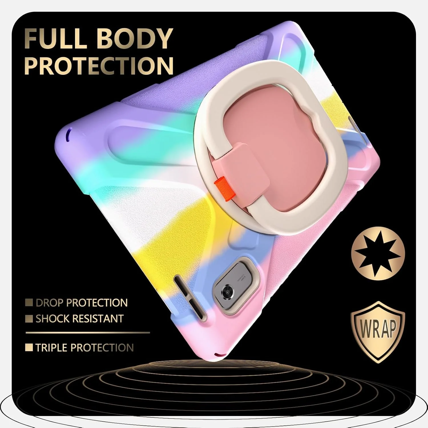 کیف تبلت مسافرتی سازگار با Lenovo Tab M9 9.0 اینچی TB-310FU، عرضه شده در سال 2023، روکش مقاوم در برابر ضربه با پایه چرخان 360 درجه، بند دستی/شانه ای، کیف محافظ سنگین تبلت