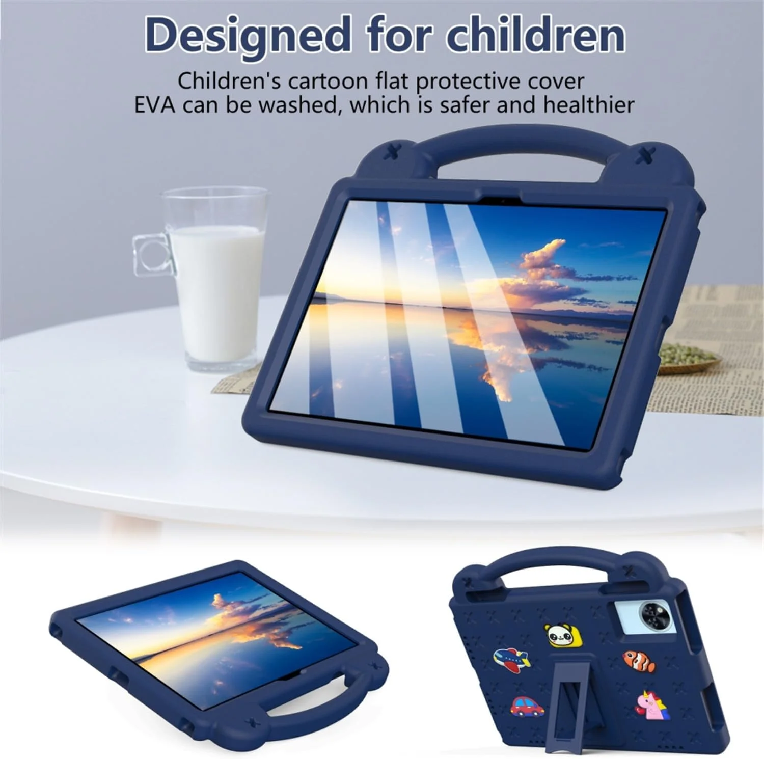 کیف محافظ EVA ضد ضربه با دسته/پایه/بند شانه HYAEcase برای تبلت لنوو Idea Tab TB336FU TB336ZU 11.0 اینچ 2025/Tab K11 Gen 2 (آبی تیره)