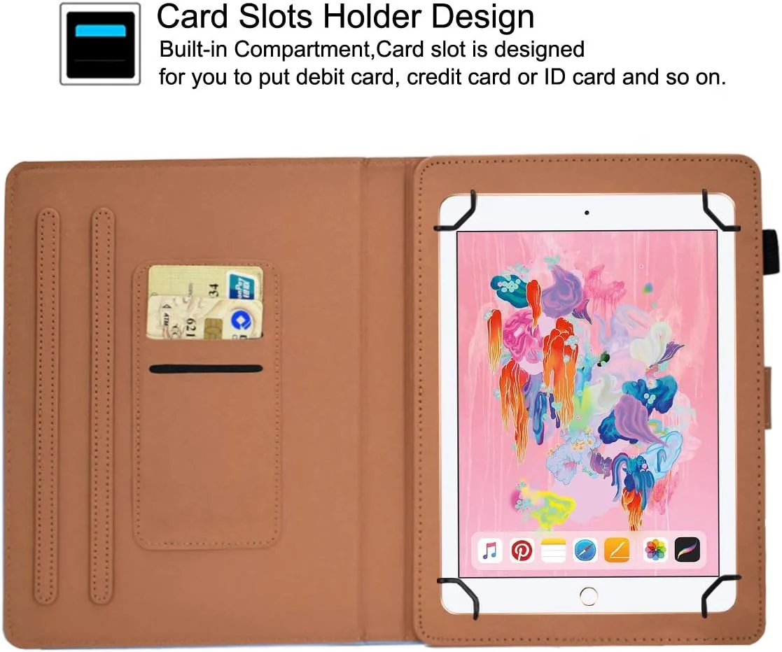 کیف یونیورسال 8 اینچی، کیف محافظ چرمی ضد لغزش GSFY با قابلیت استند و جای قلم برای آیپد مینی/سامسونگ/کیندل/هوآوی/لنوو/اچ پی/ایسوس/ایسر/سونی تبلت 7.9-8.5 اینچی، آبی GX