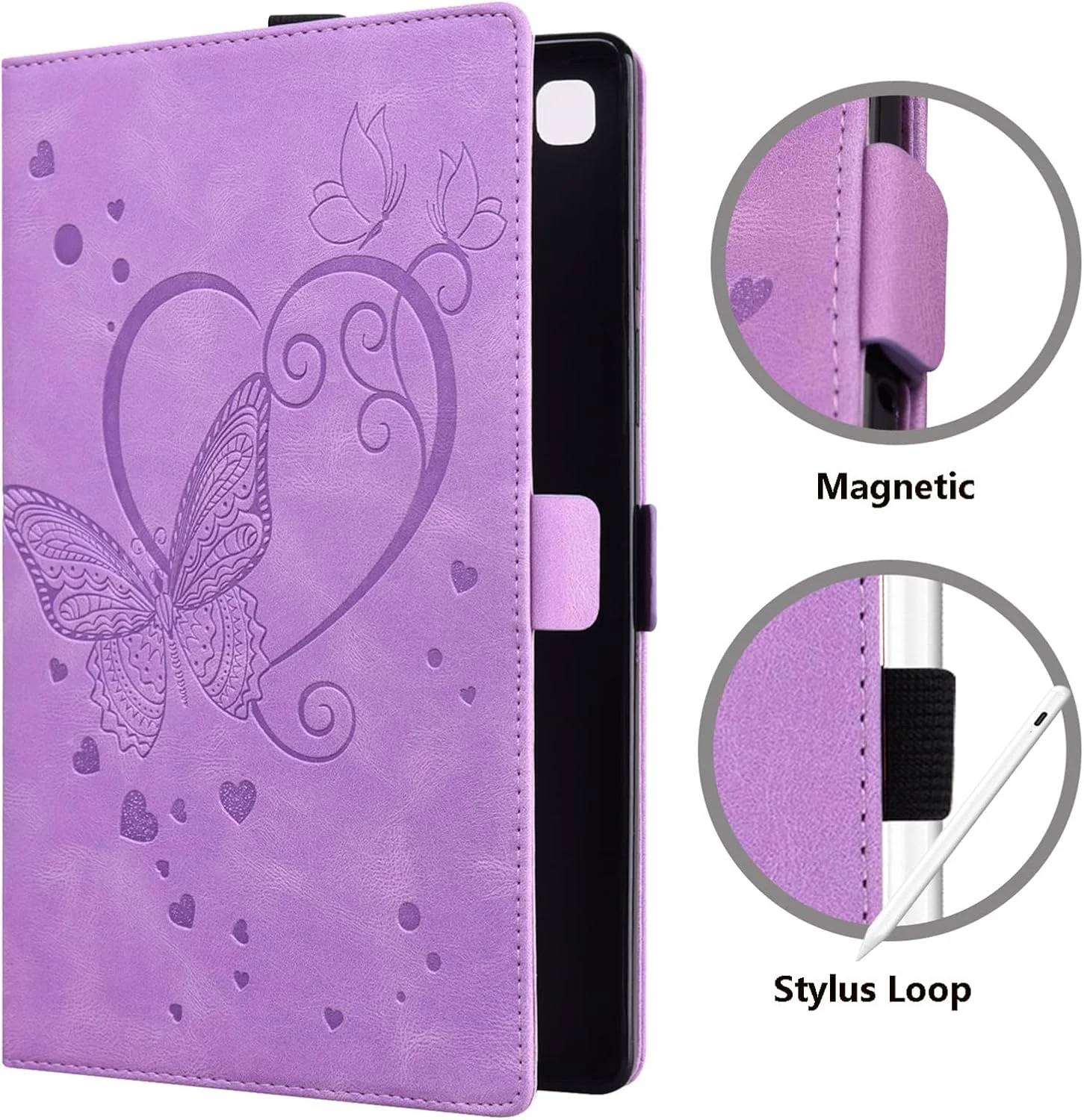 کیف تبلت SLLMYYX سازگار با لنوو تب P11 2020/تب P11 پلاس 2021 11 اینچ، جلد هوشمند چرمی PU طرح پروانه عشق (بنفش)