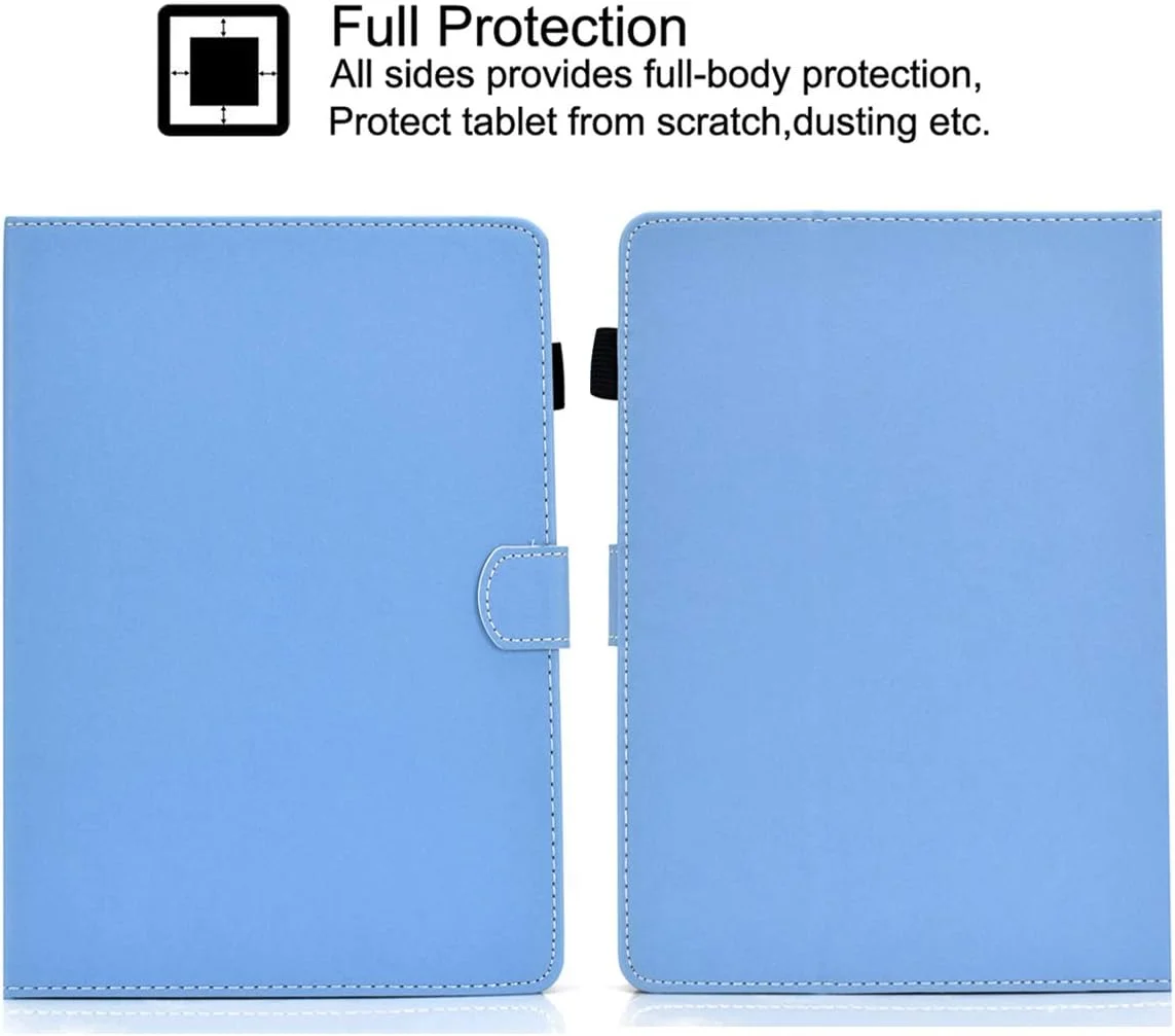 کیف یونیورسال 8 اینچی، کیف محافظ چرمی ضد لغزش GSFY با قابلیت استند و جای قلم برای آیپد مینی/سامسونگ/کیندل/هوآوی/لنوو/اچ پی/ایسوس/ایسر/سونی تبلت 7.9-8.5 اینچی، آبی GX